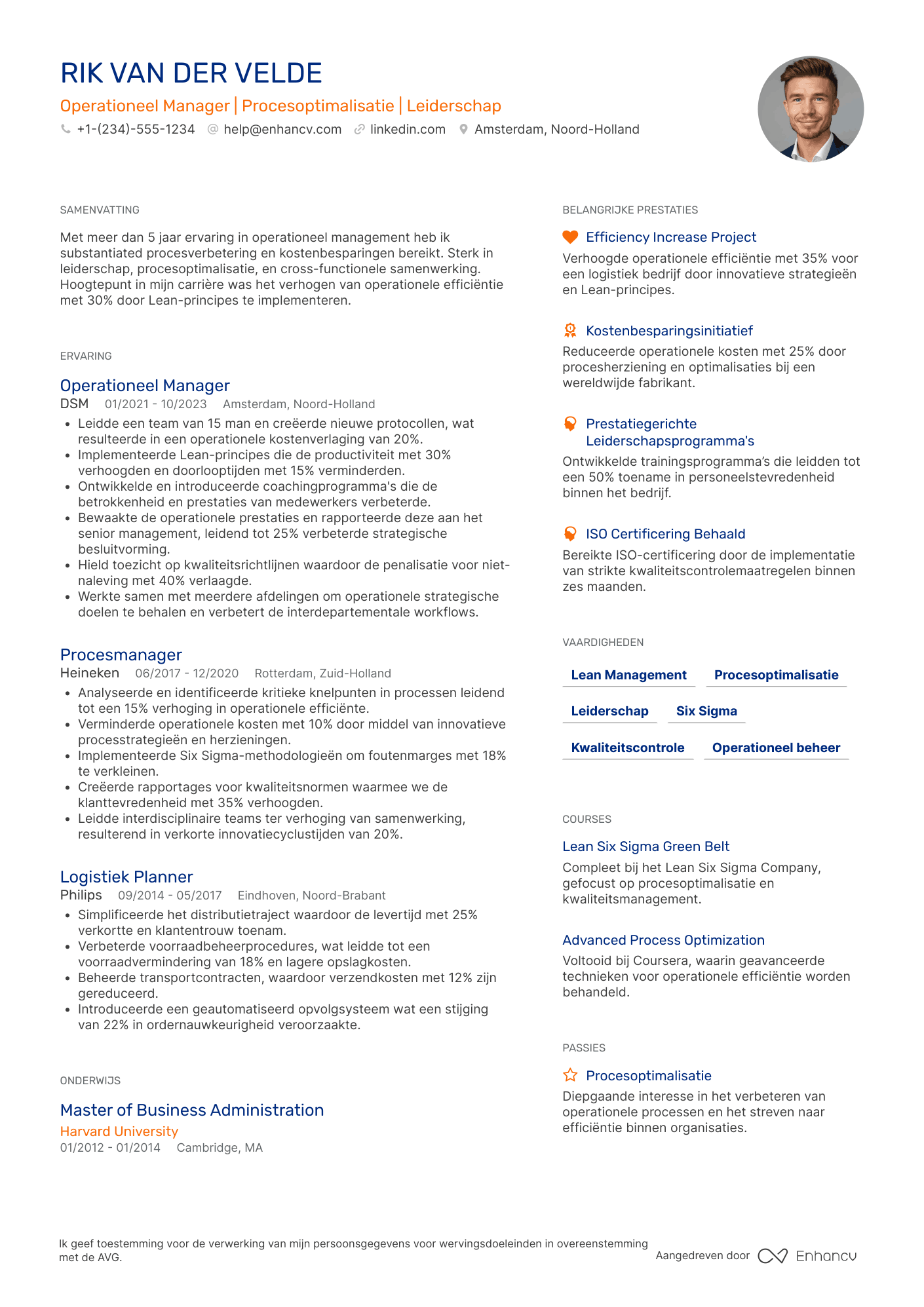 CV voor Medior Operationeel Manager Resume Example