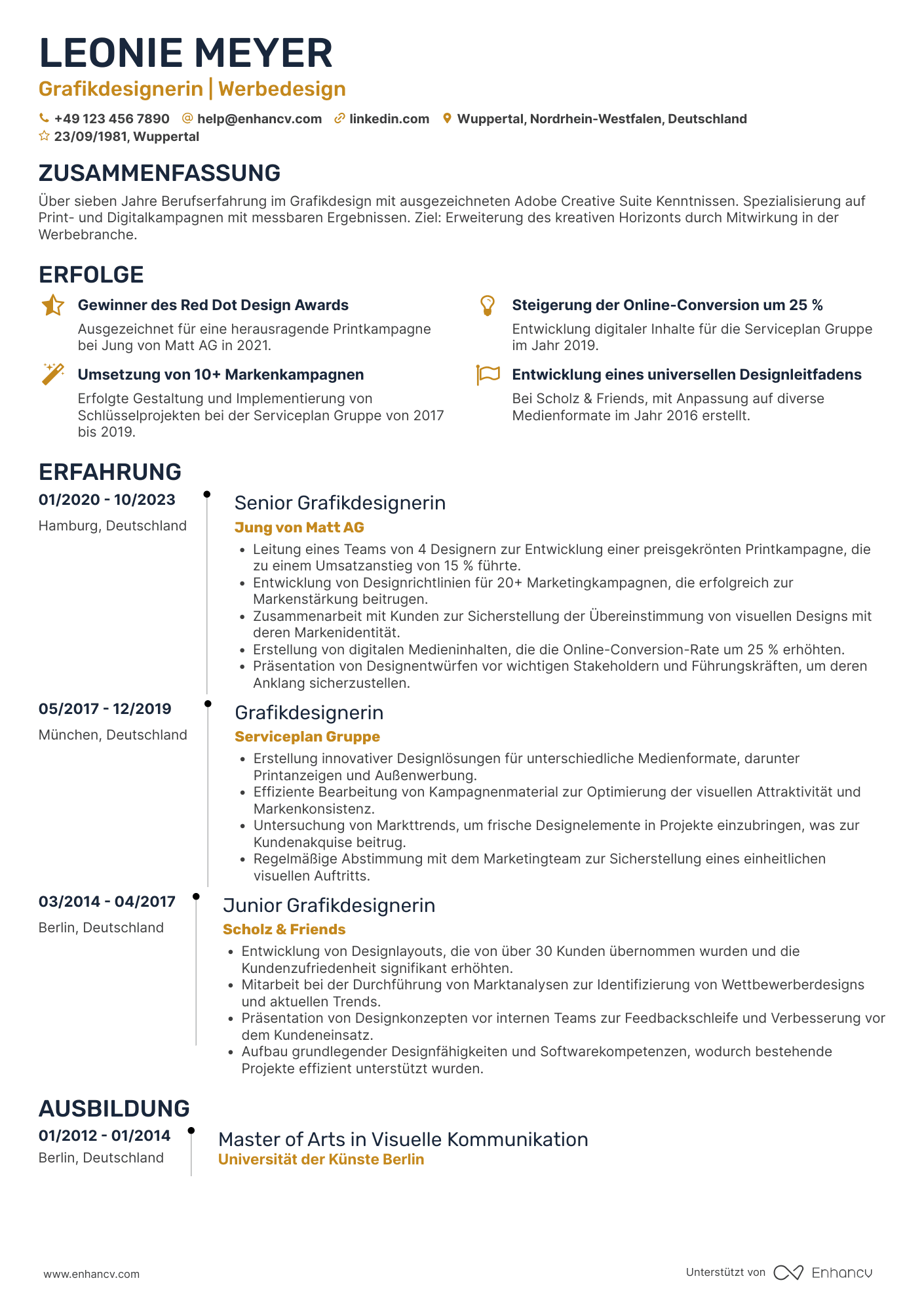 Lebenslauf in Grafikdesigner in der Werbebranche Resume Example