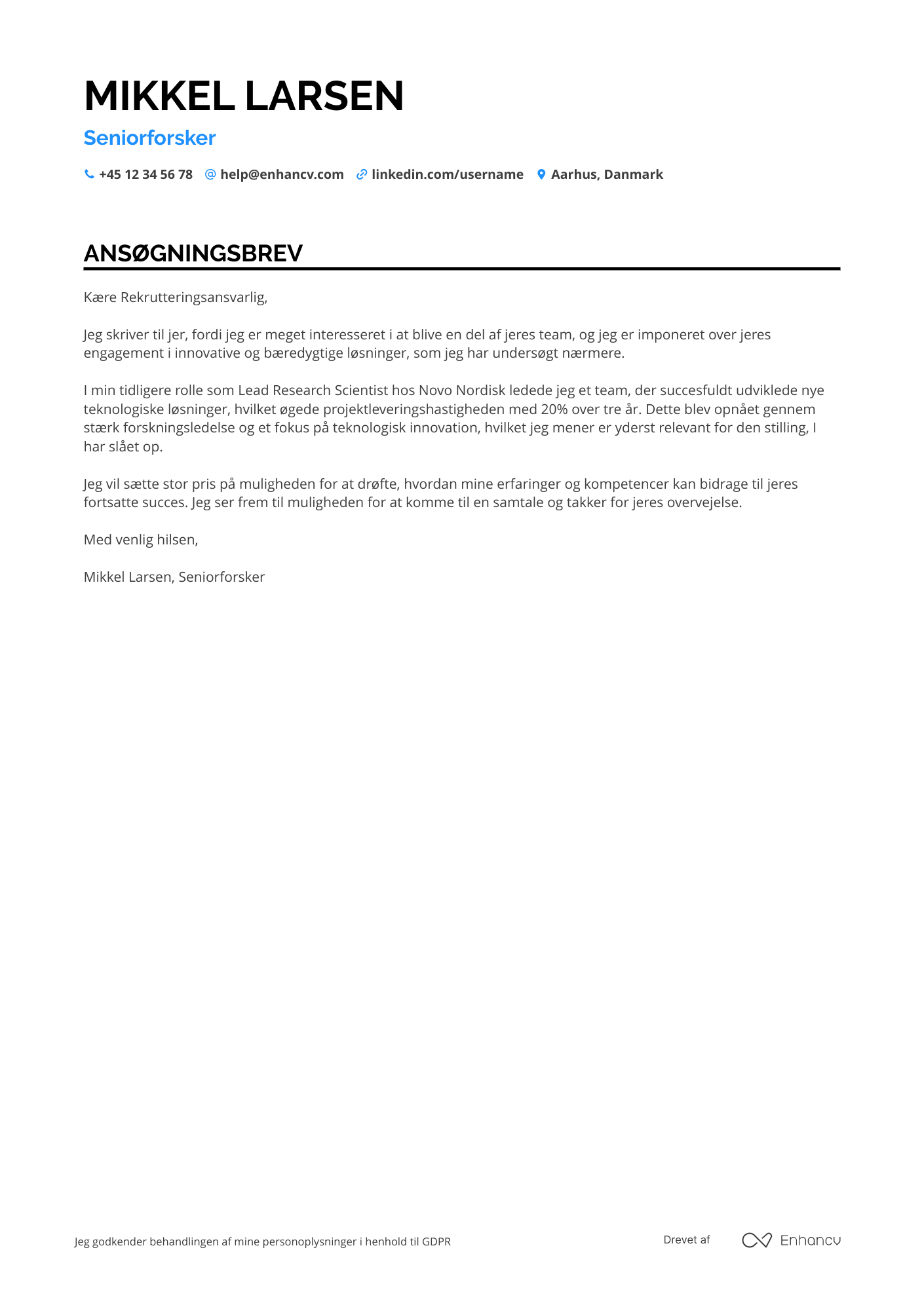 Ansøgningsbrev til Seniorforsker Resume Example