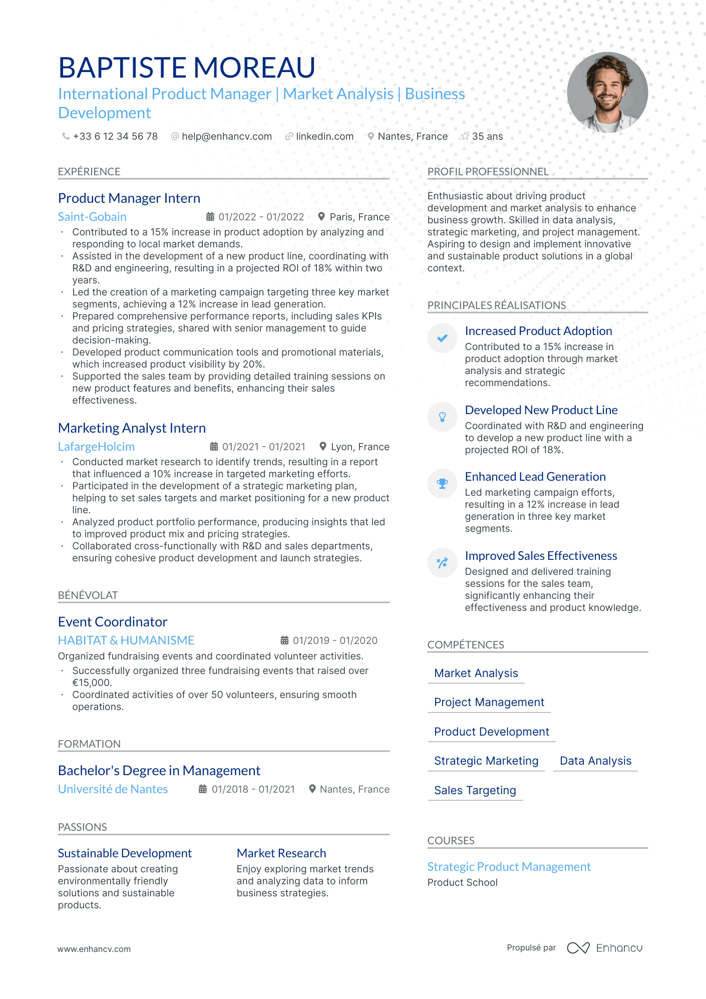 Chef de Produit International Resume Example