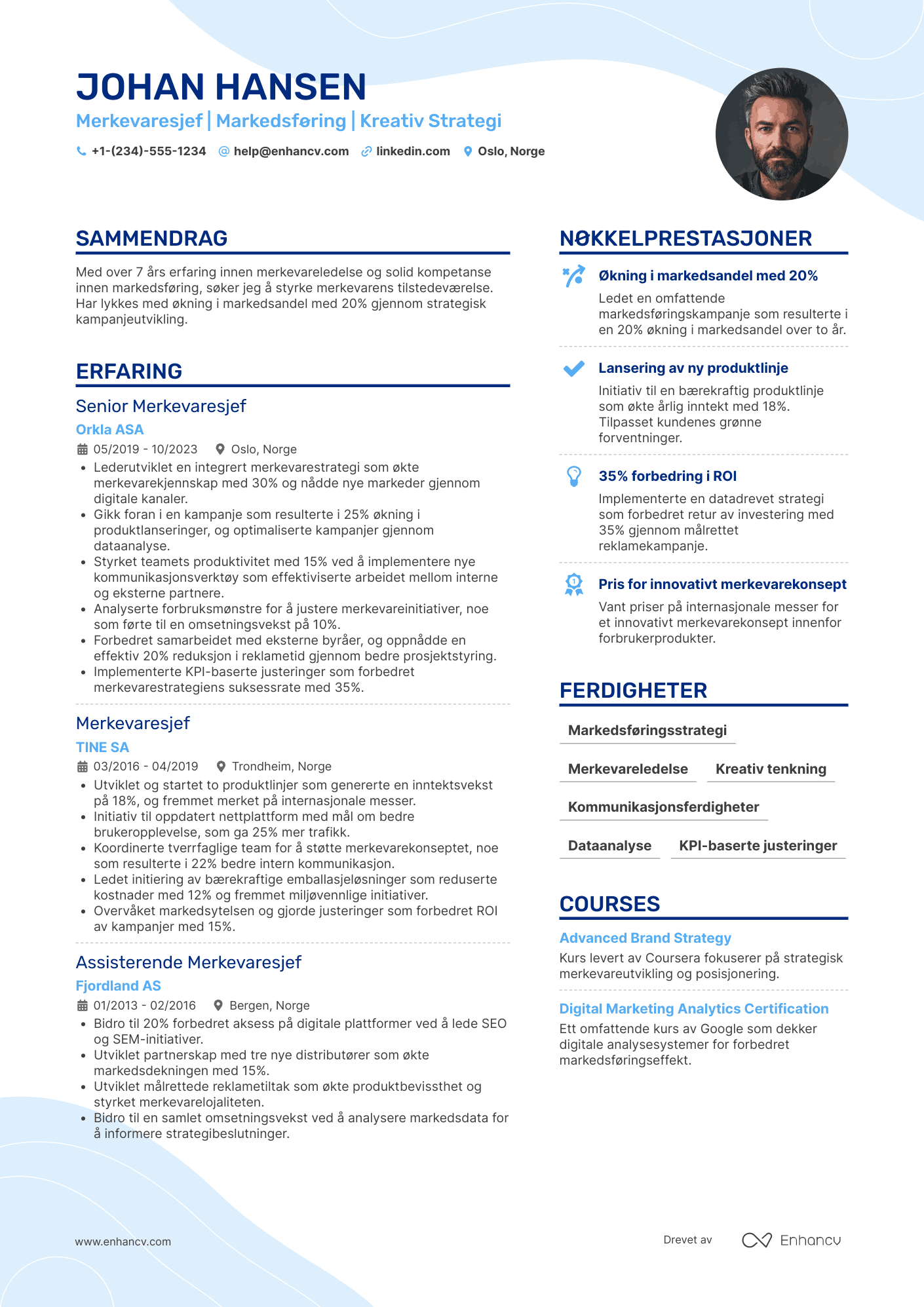 CV for Merkevaresjef for Forbrukerprodukter Resume Example