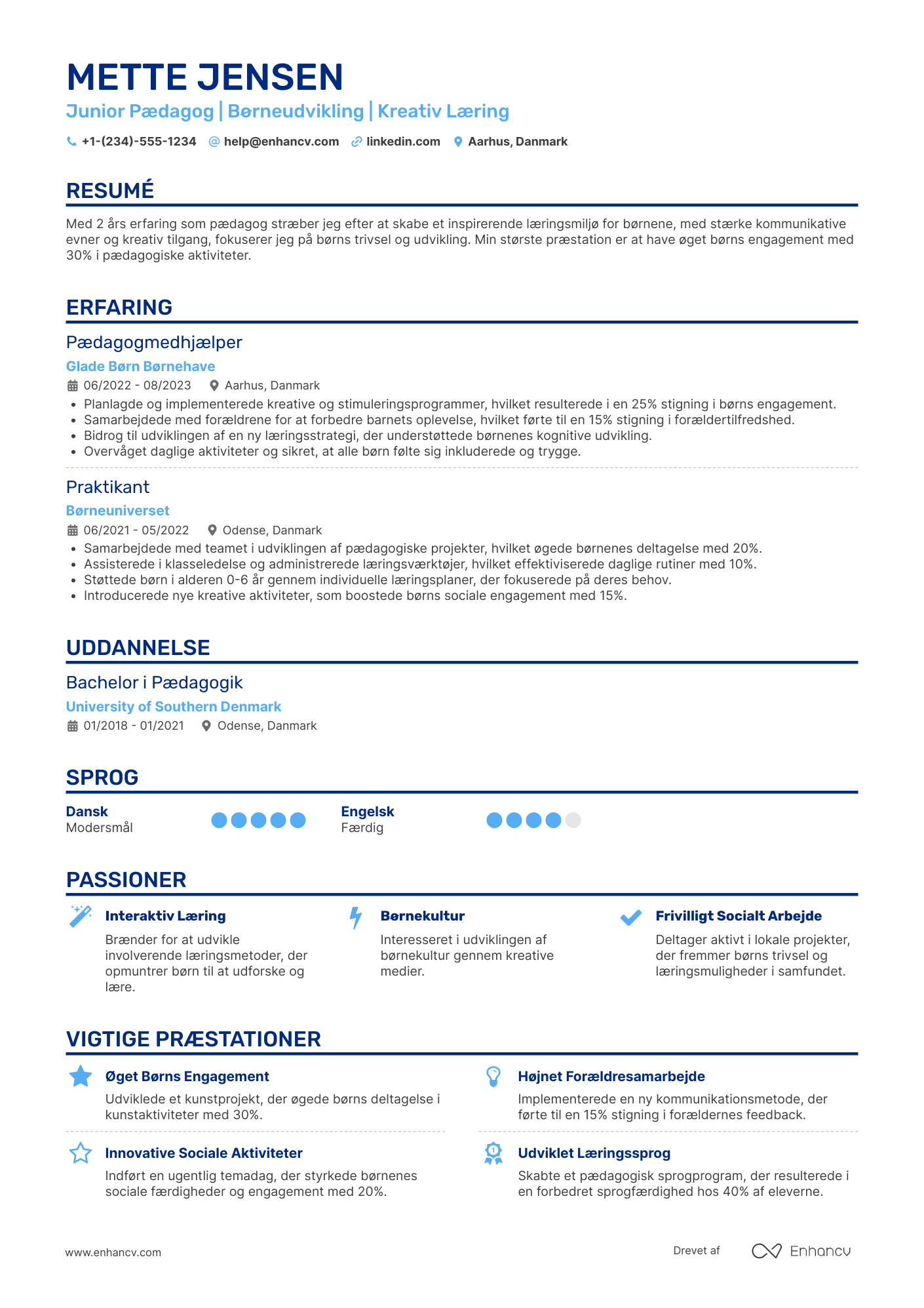 CV til Junior Pædagog Resume Example