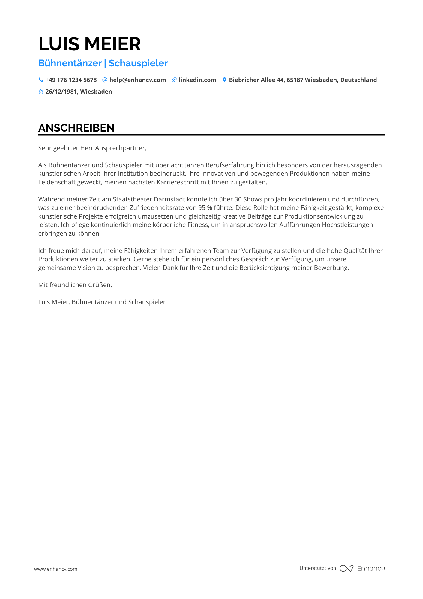 Ballett Schauspieler Resume Example