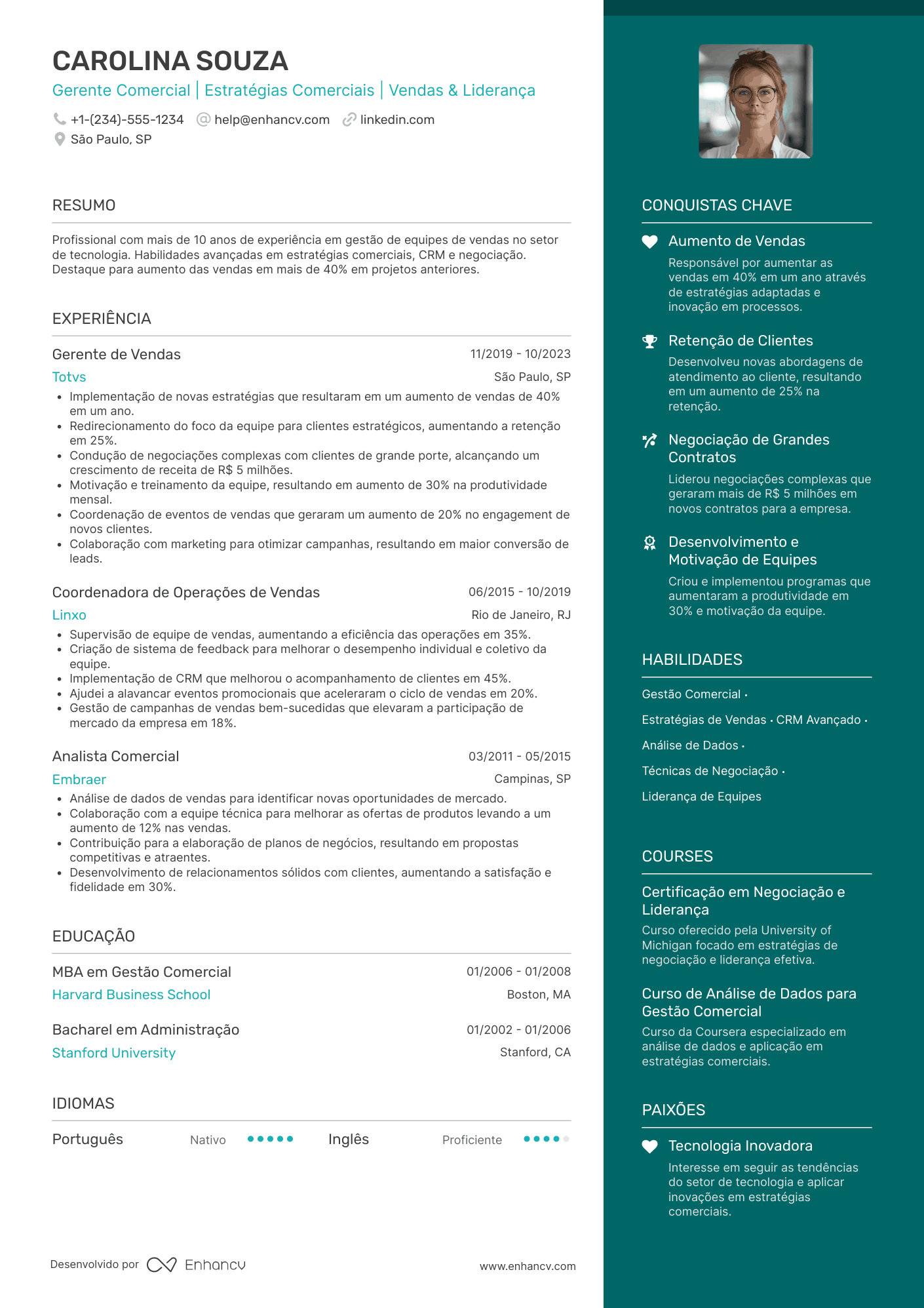 Gerente comercial Resume Example