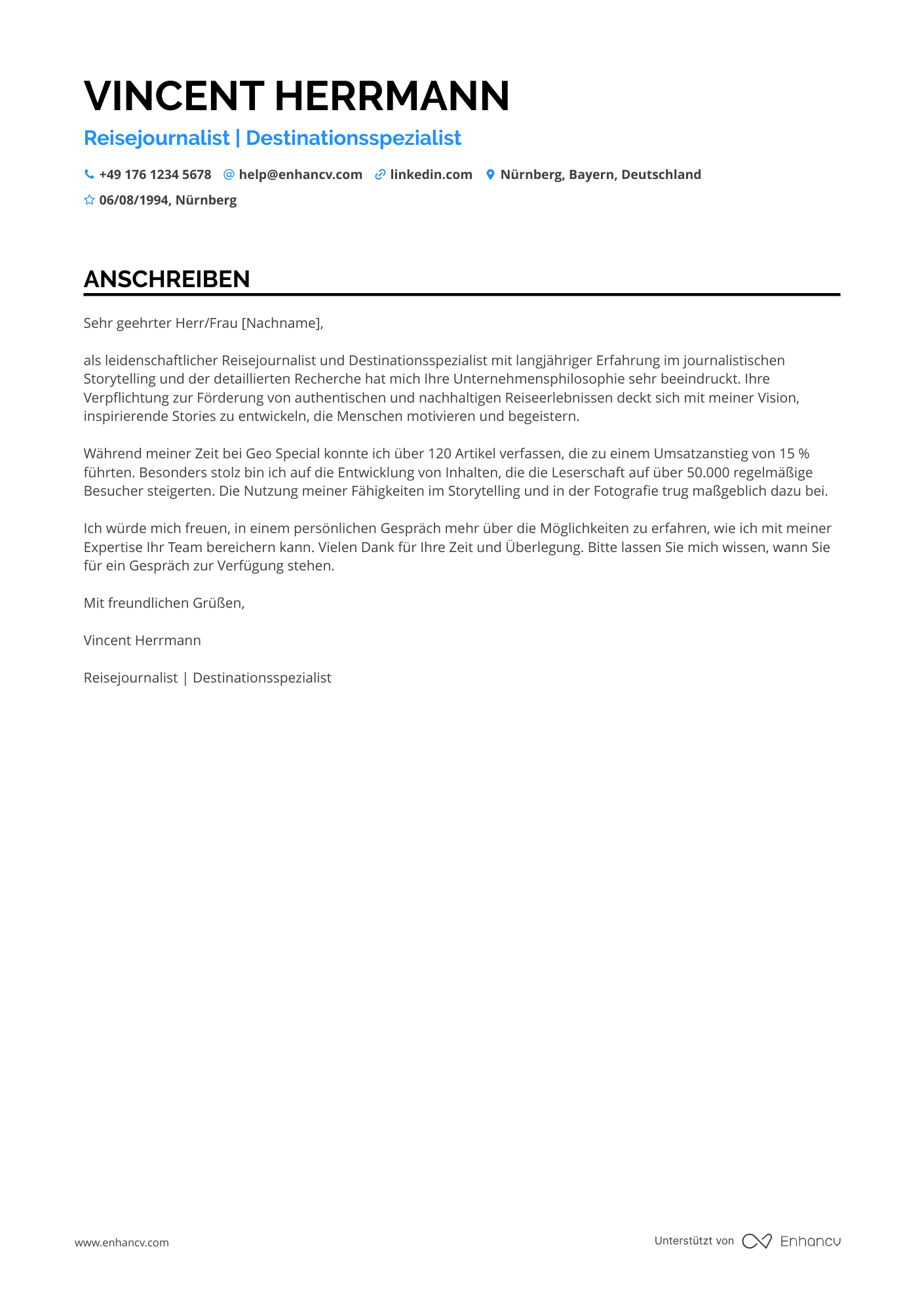 Reisejournalist Resume Example