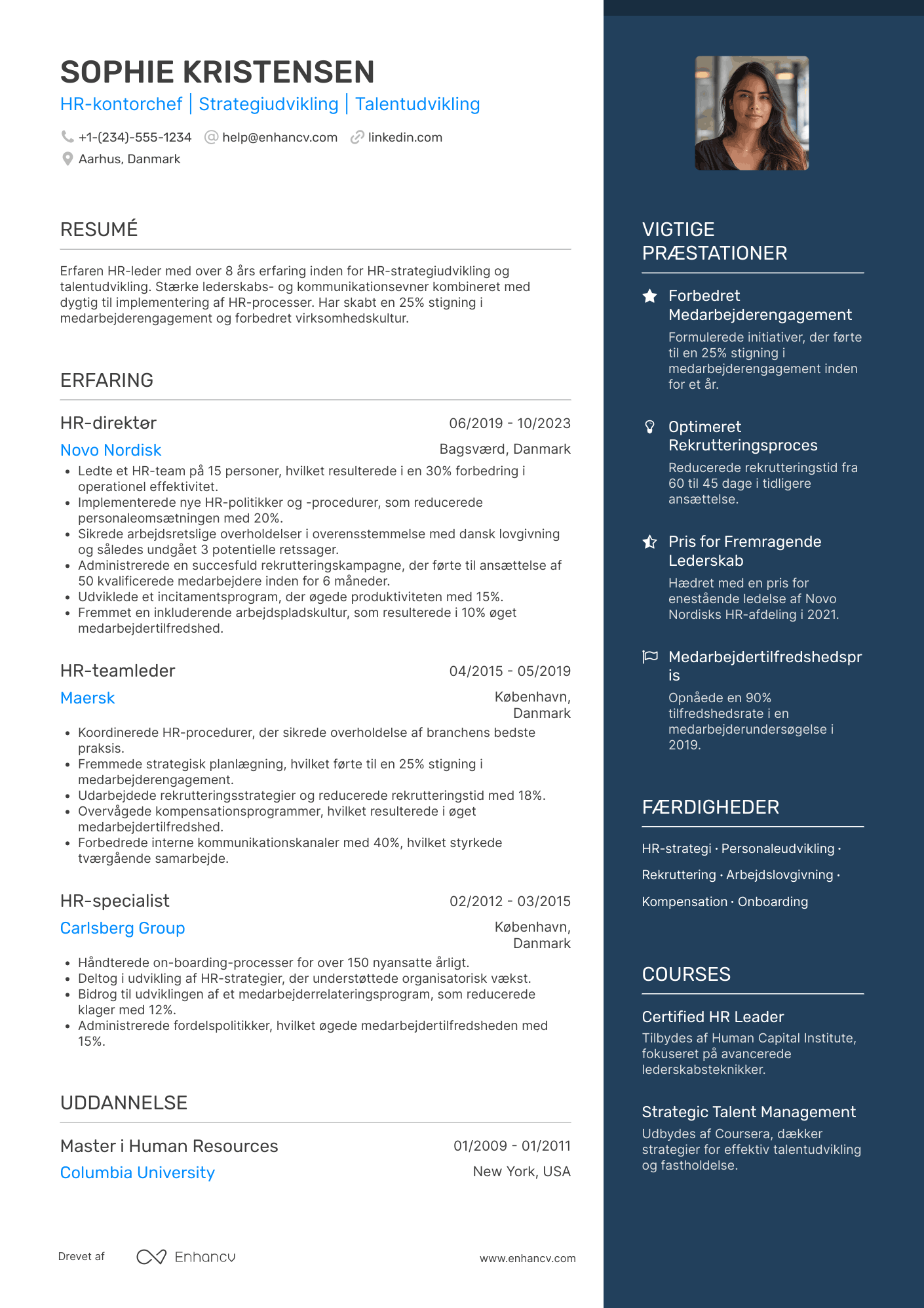 CV til HR kontorchef Resume Example