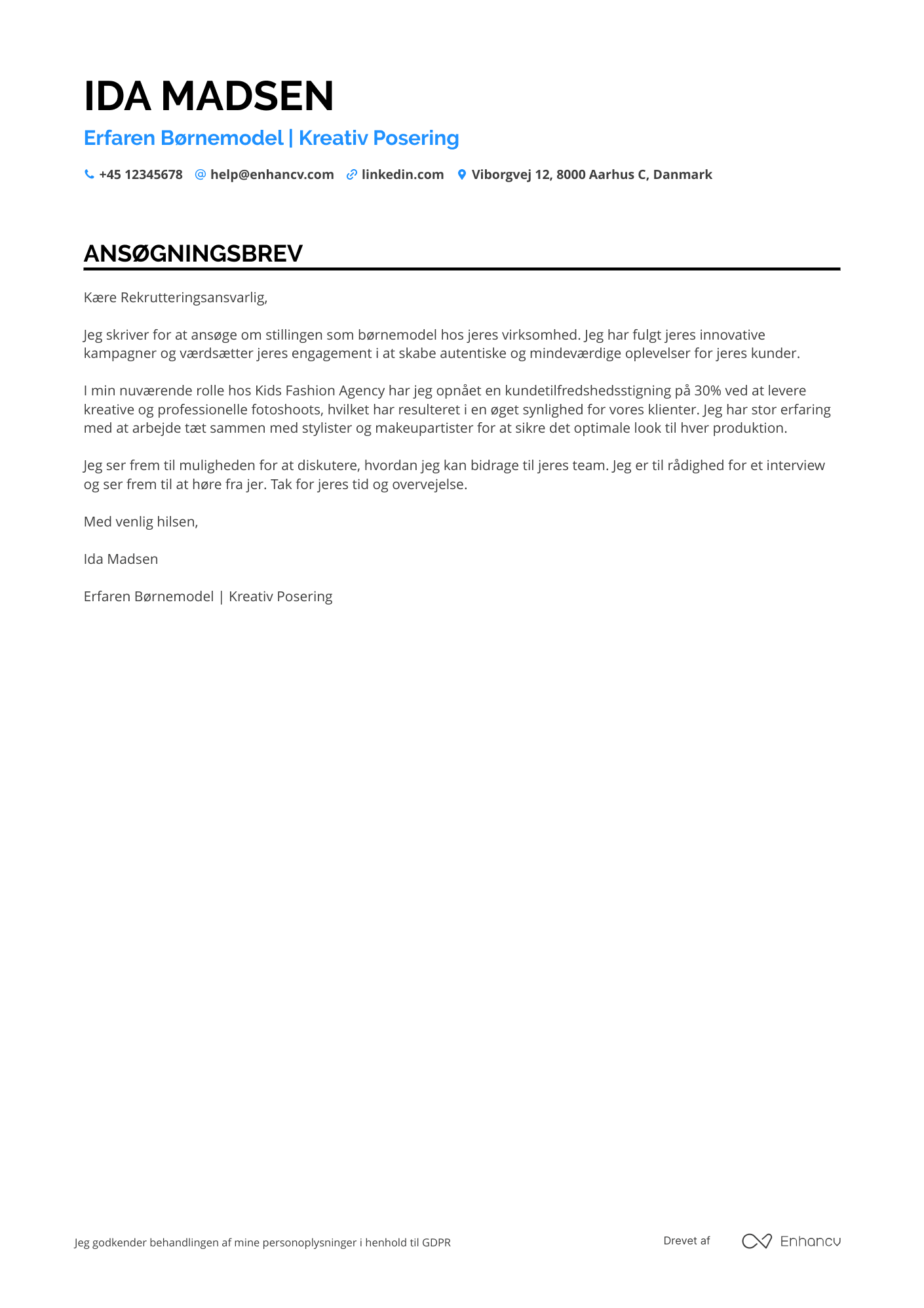 Ansøgningsbrev til Børnemodel Resume Example