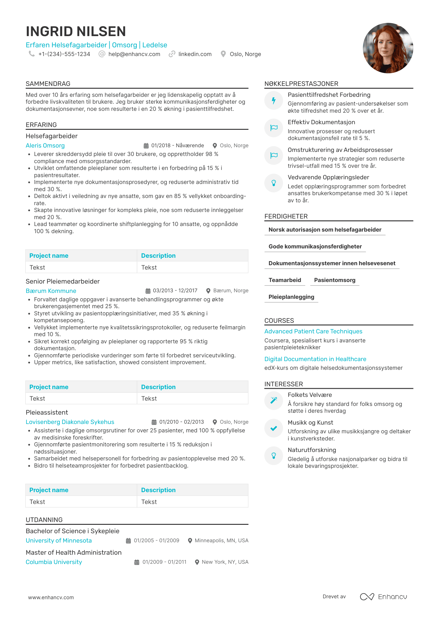 CV for Helsefagarbeider Erfaren Resume Example