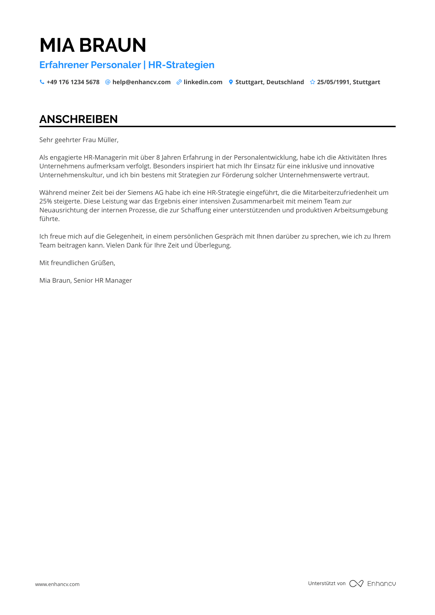 Erfahrener Personaler Resume Example