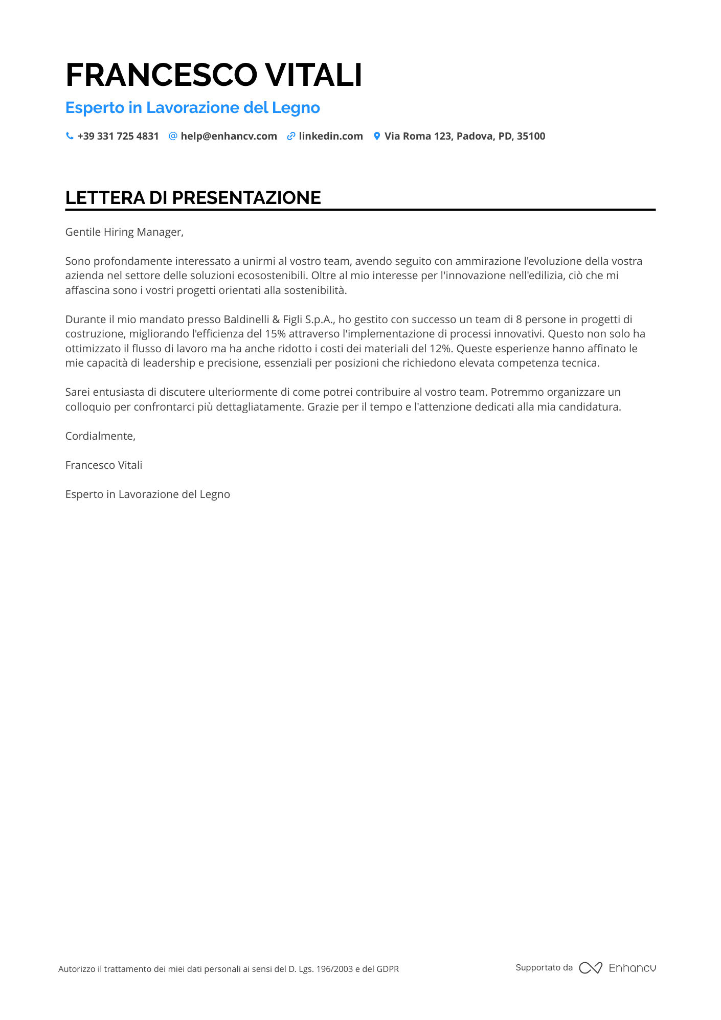 Operaio Edile per Costruzioni in Legno Resume Example