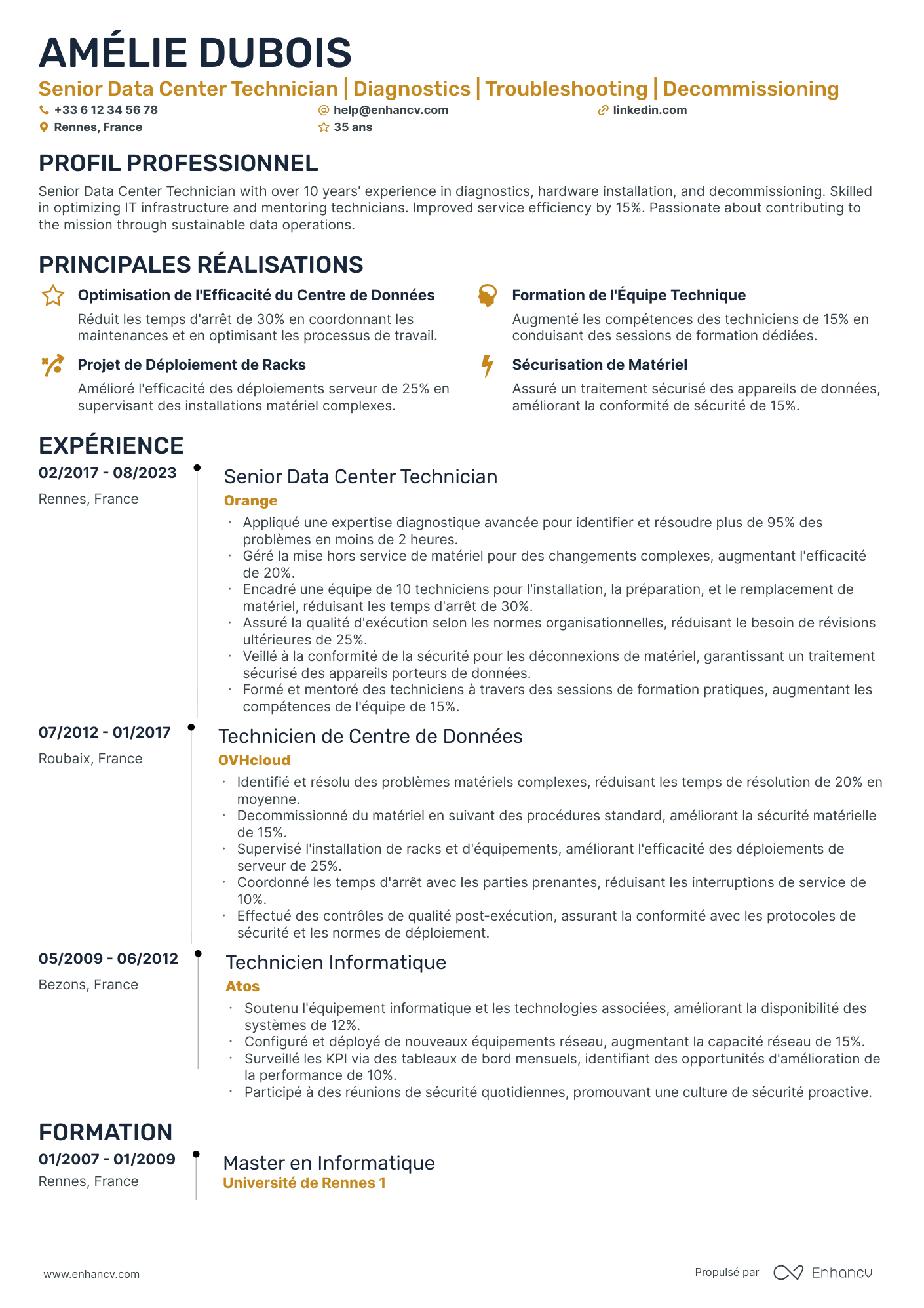 Technicien Support Informatique Senior Resume Example