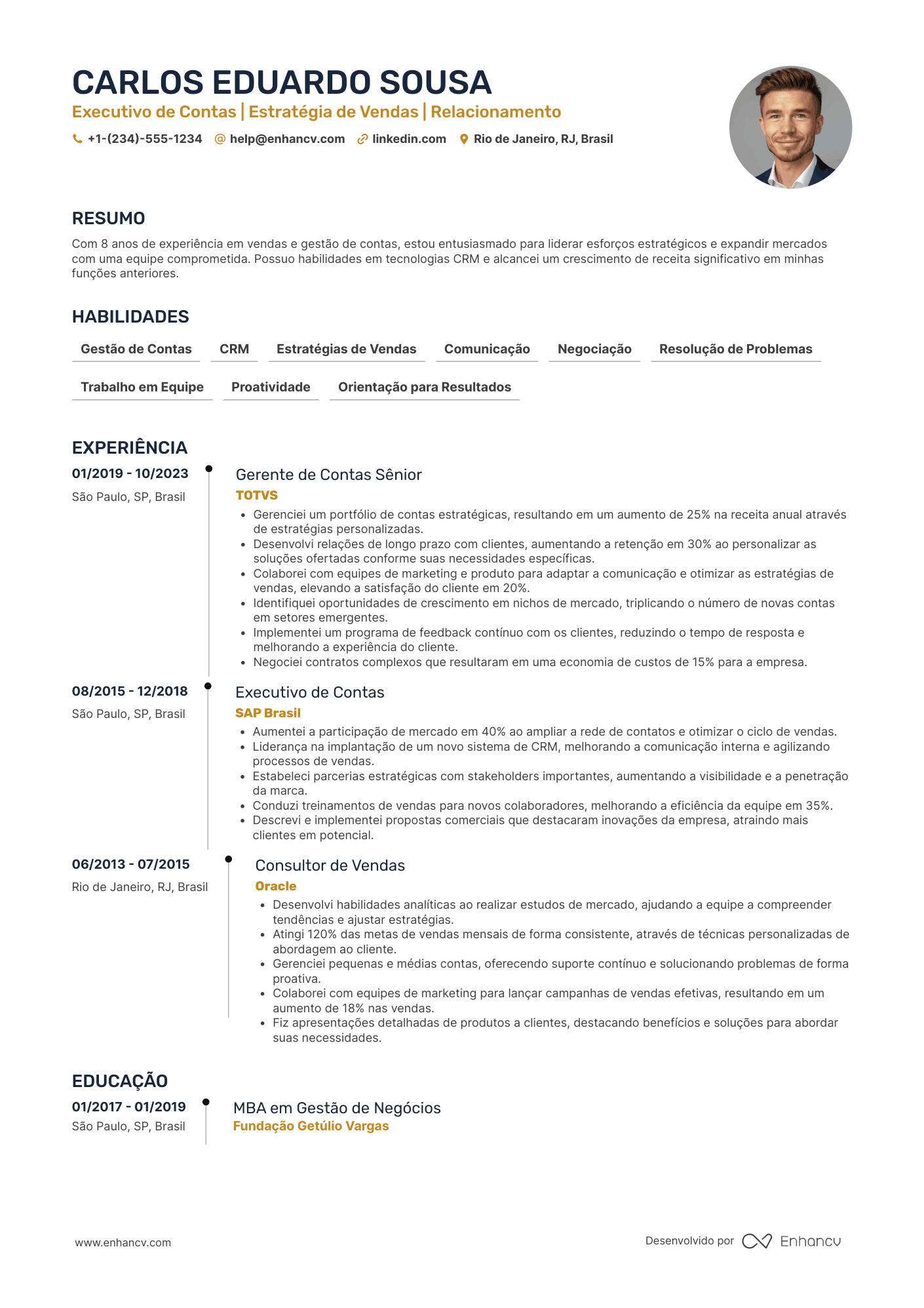 Modelo de currículo de executivo de contas Resume Example