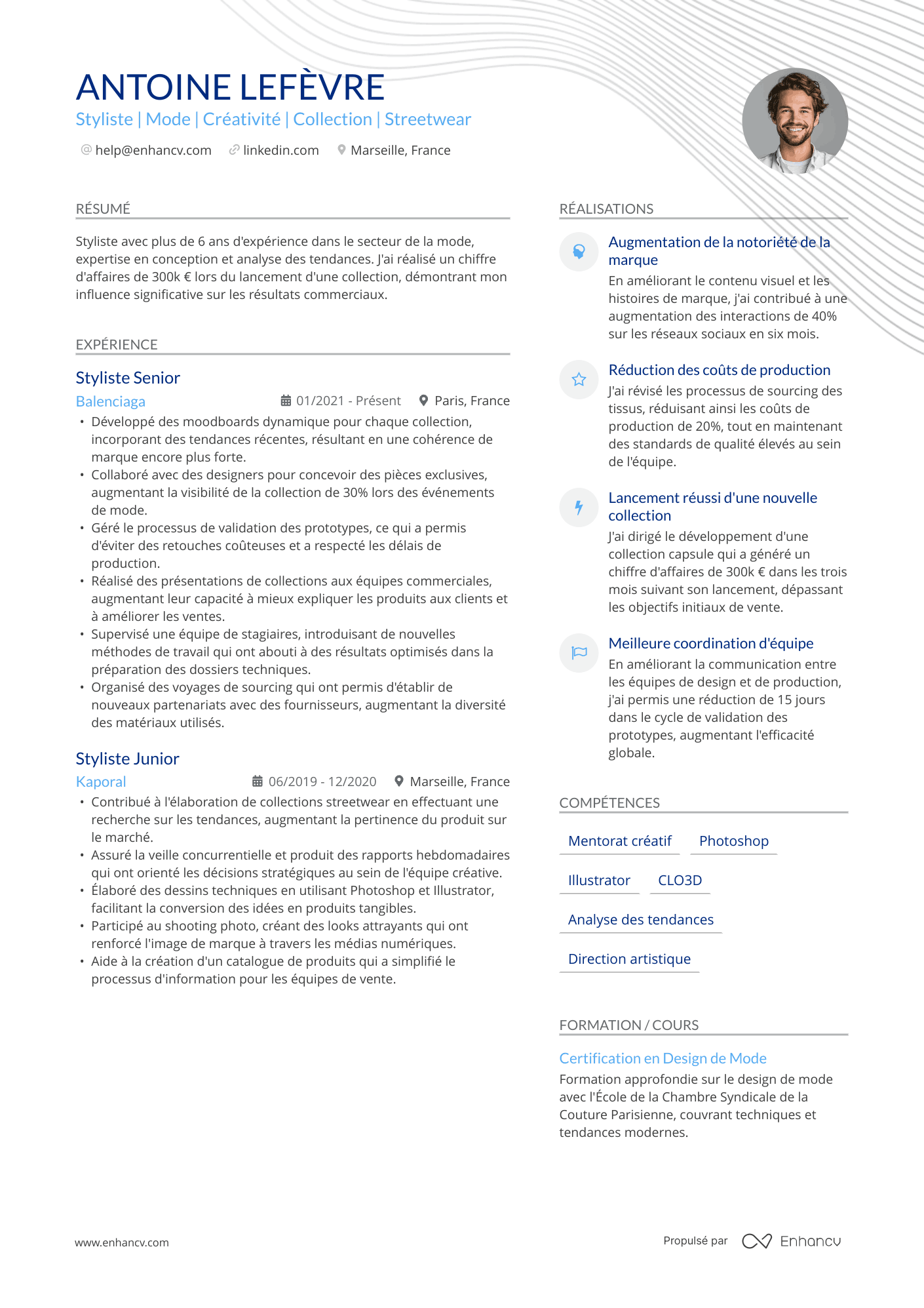 Artistique de styliste Resume Example