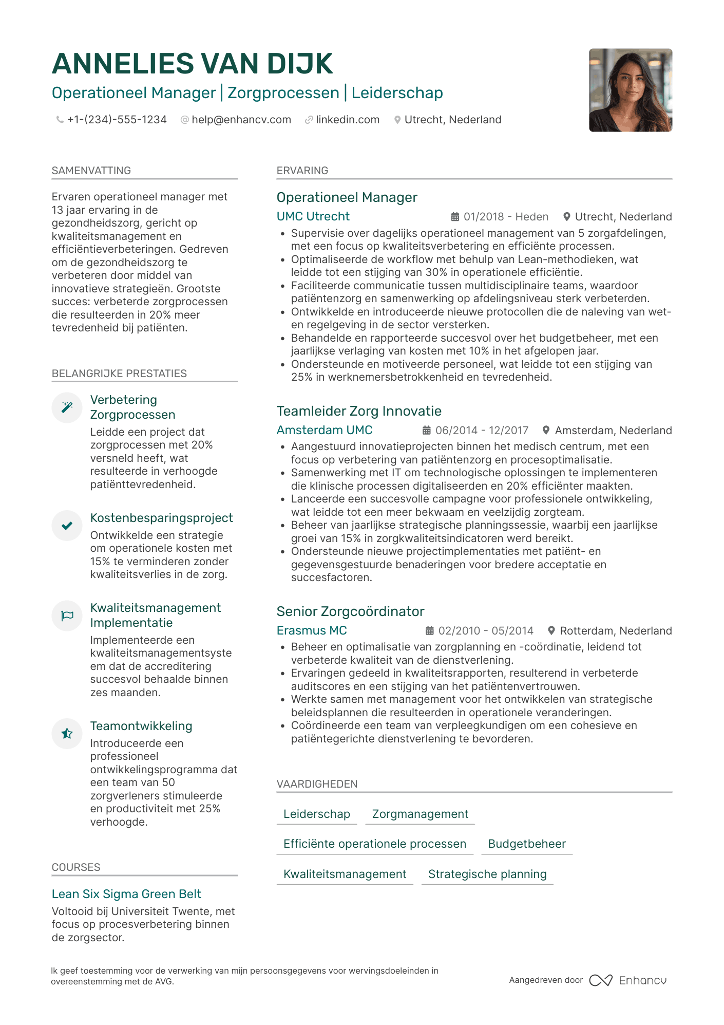 CV voor Operationeel Manager Gezondheidszorg Resume Example