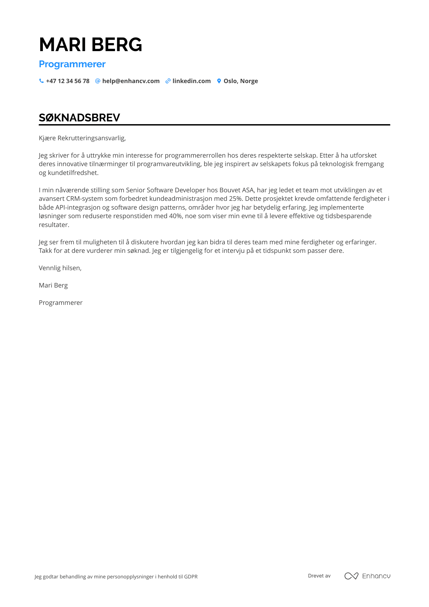 Søknadsbrev for Mid Level Programmerer Resume Example