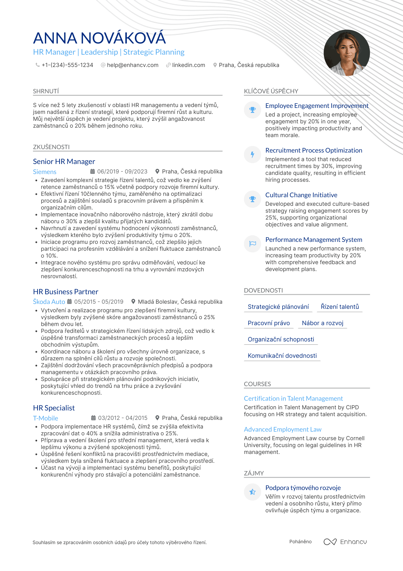 Životopis pro Manažer lidských zdrojů Resume Example