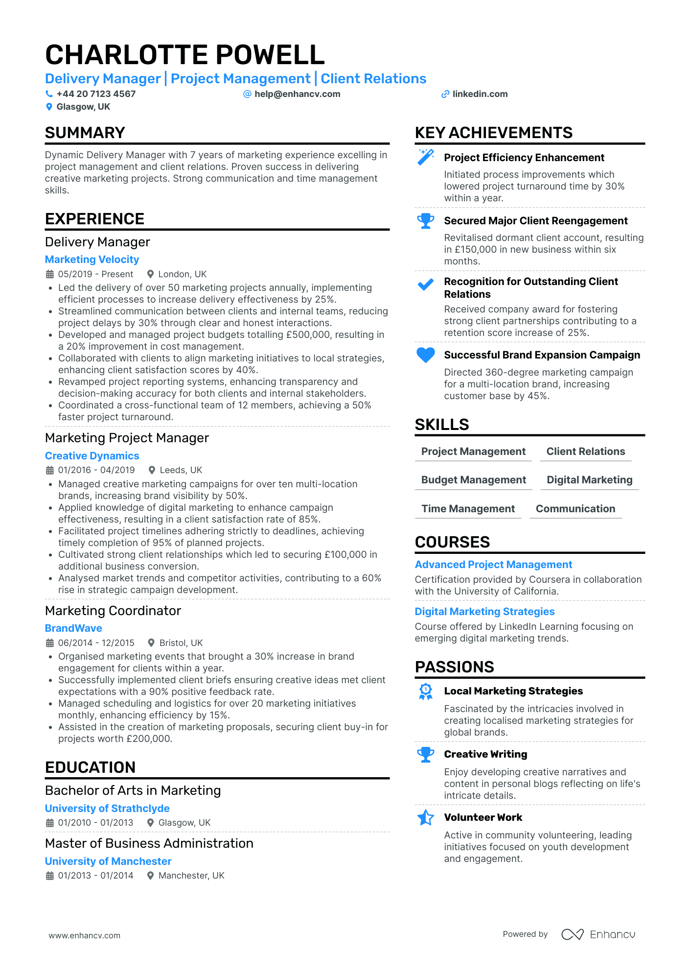 Digital Delivery Manager in Marketing Resume Example