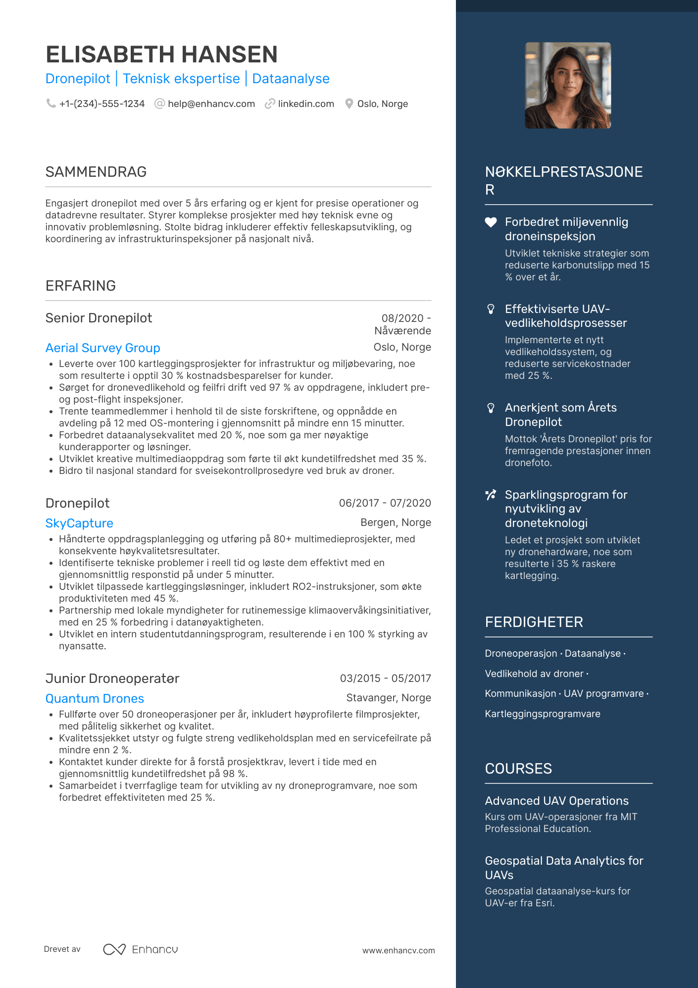 CV for Dronepilot Resume Example