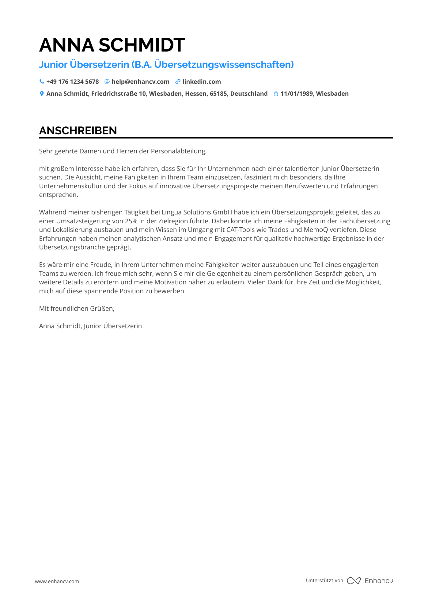 Junior Übersetzer Resume Example