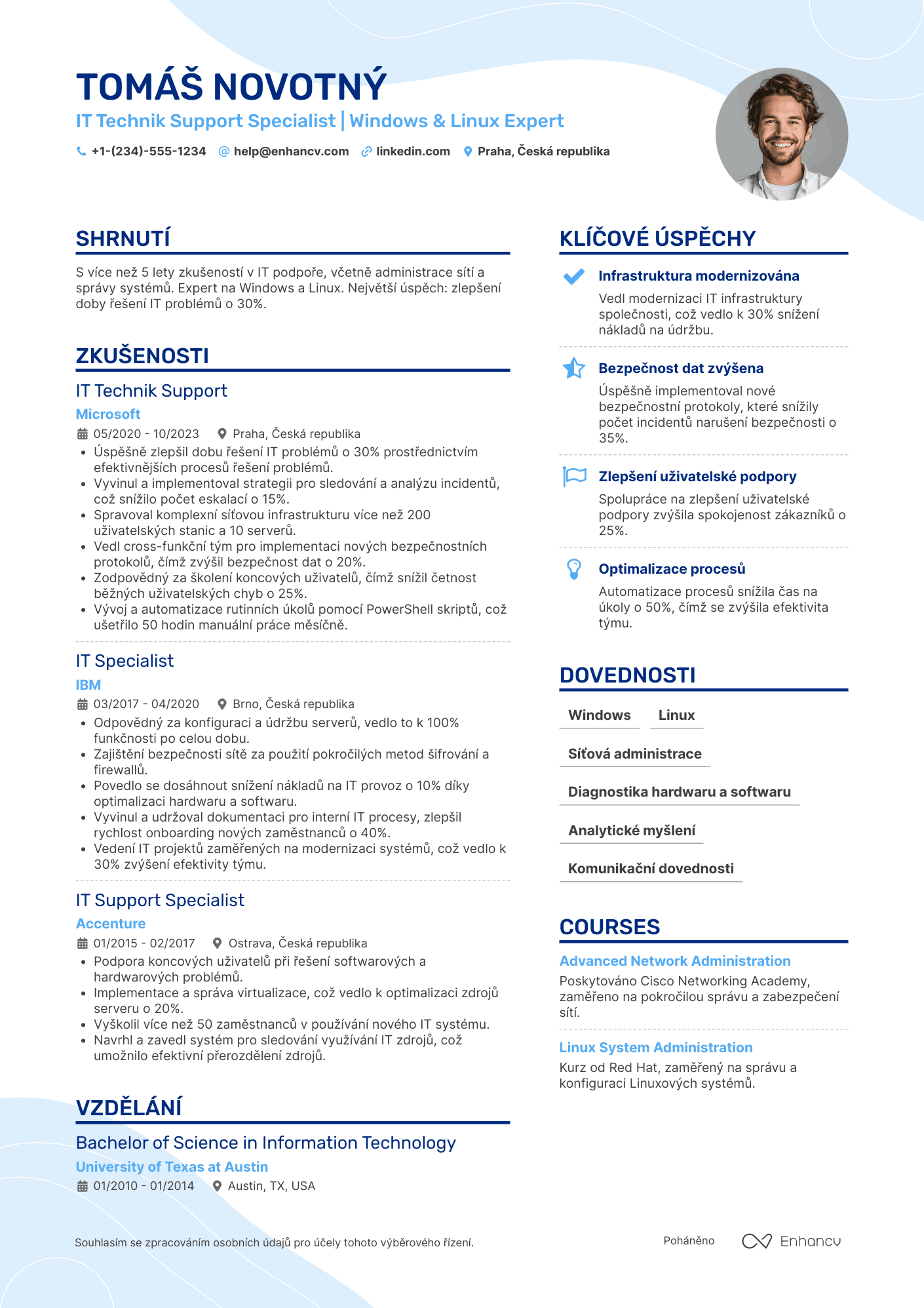 Životopis pro IT Technik Support Resume Example