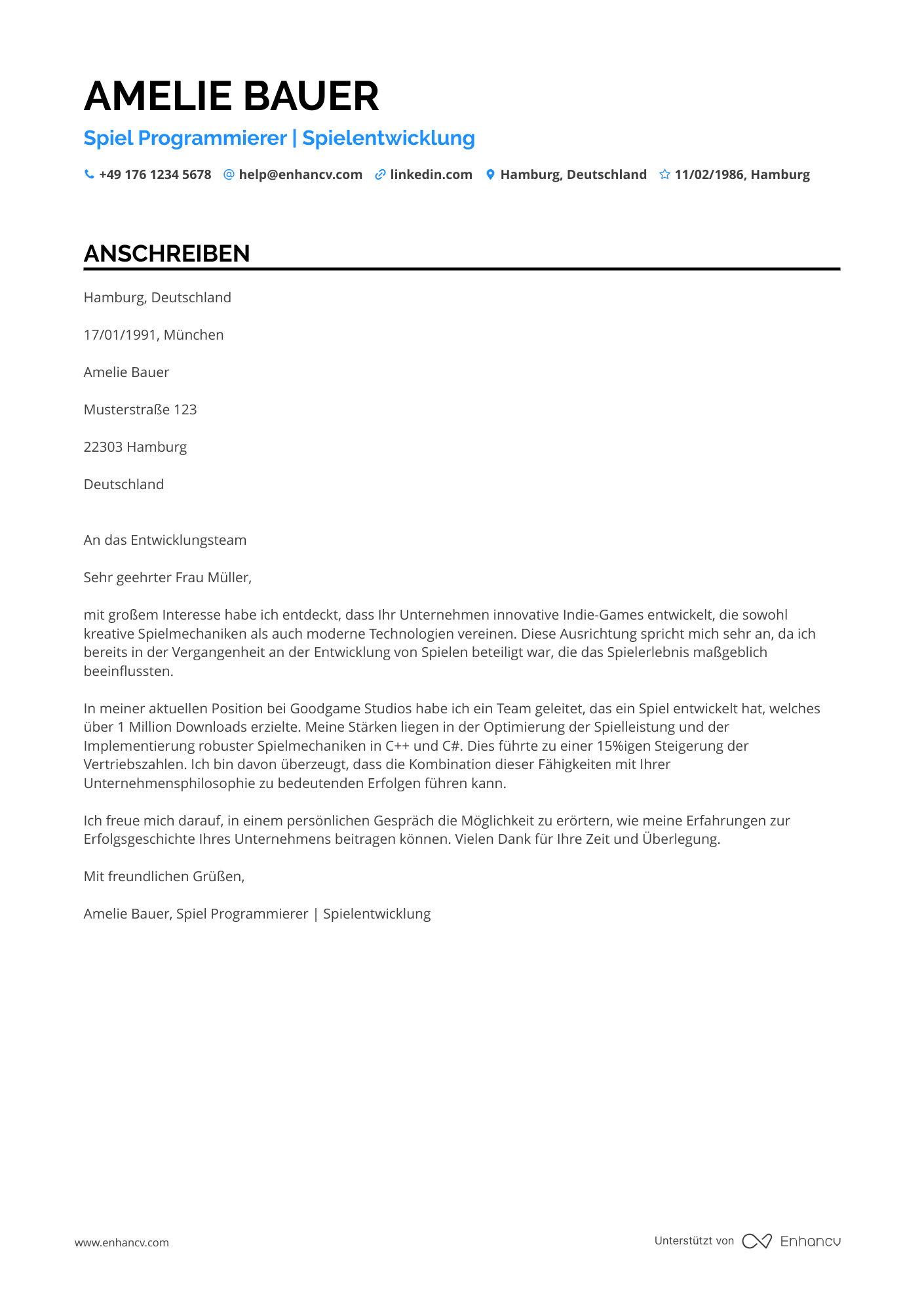 Spiel Programmierer Resume Example