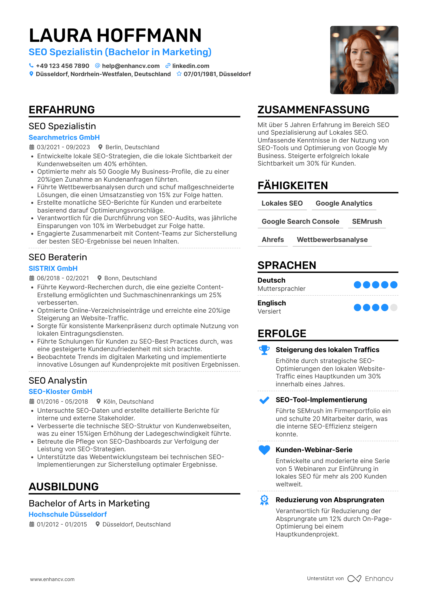 Lebenslauf als SEO Spezialist für Lokales SEO Resume Example