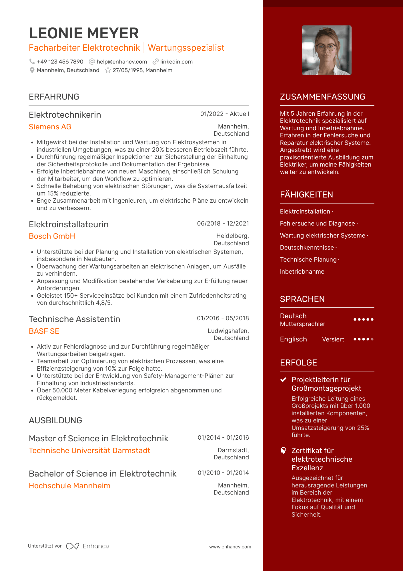 Lebenslauf als Elektriker Auszubildender Resume Example