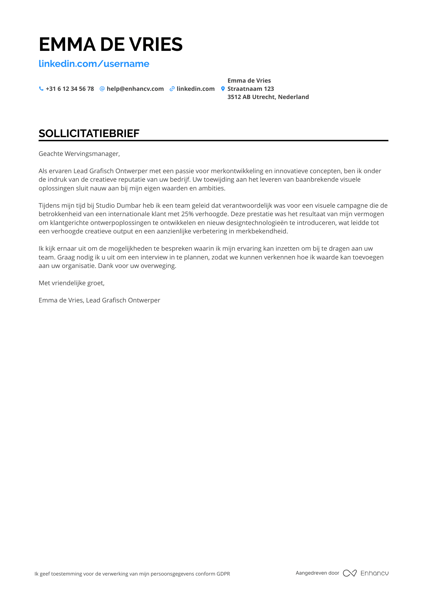 Sollicitatiebrief voor Lead Grafisch Ontwerper Resume Example