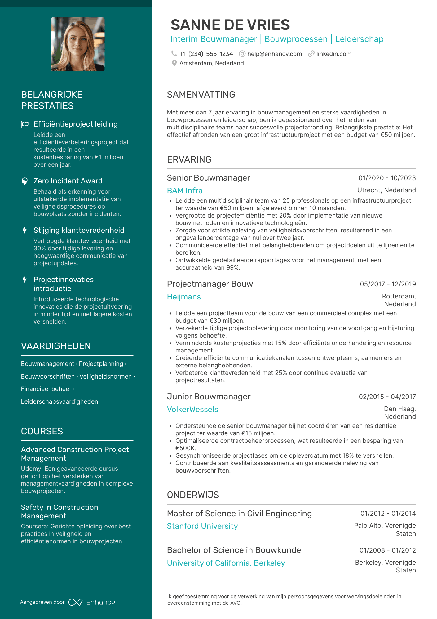 CV voor Interim Bouwmanager Resume Example