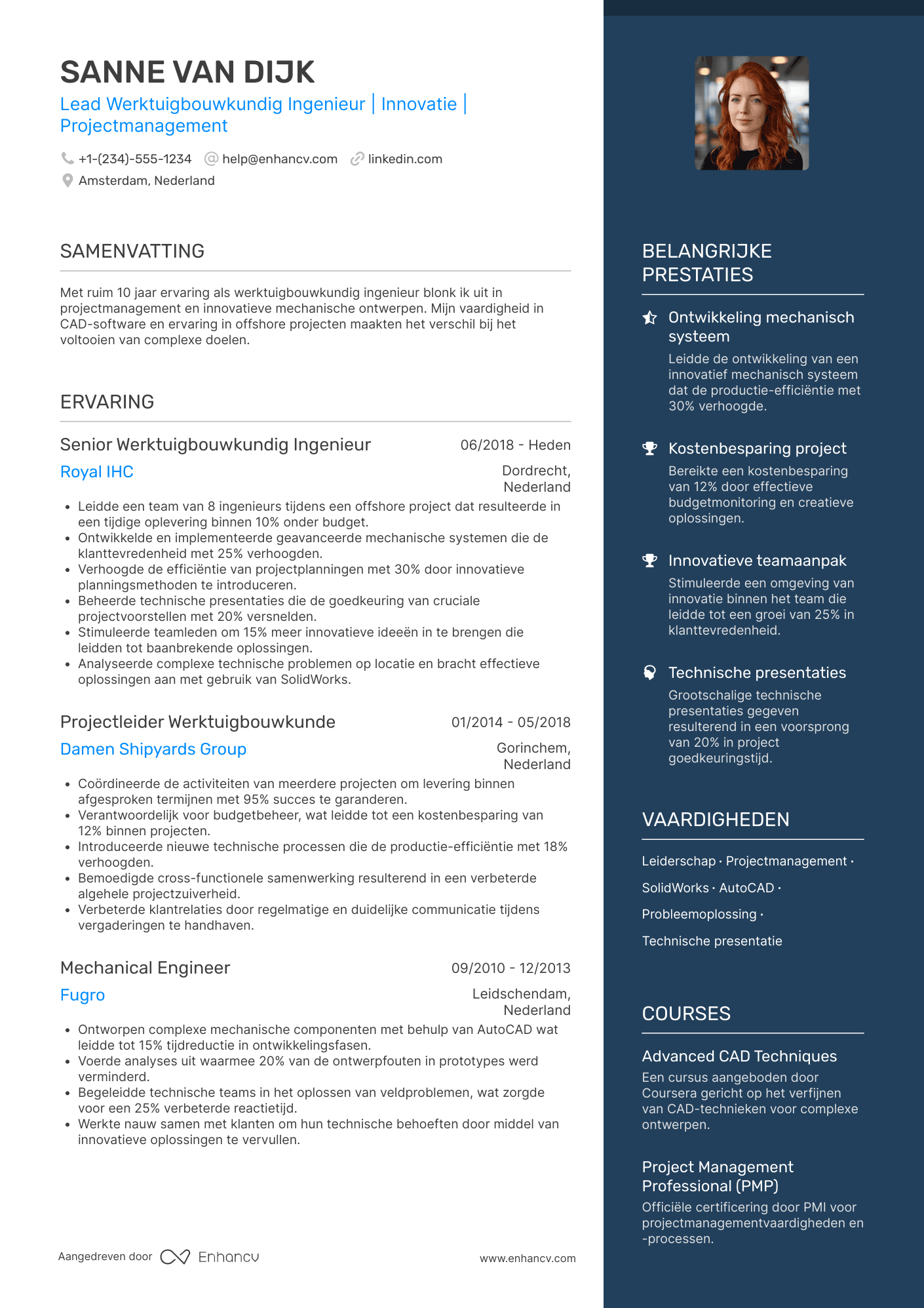 CV voor Lead Werktuigbouwkundig Ingenieur Resume Example