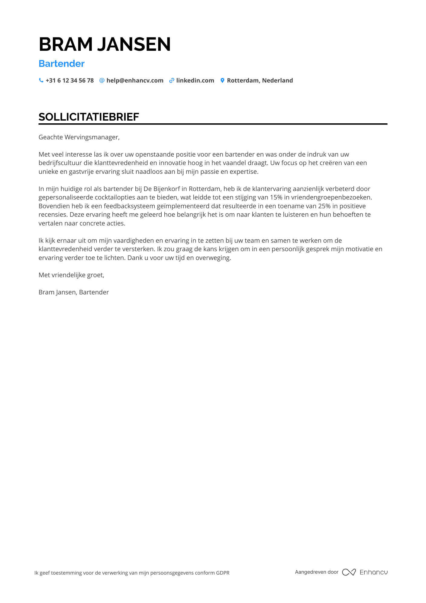 Sollicitatiebrief voor Entry Level Bartender Resume Example