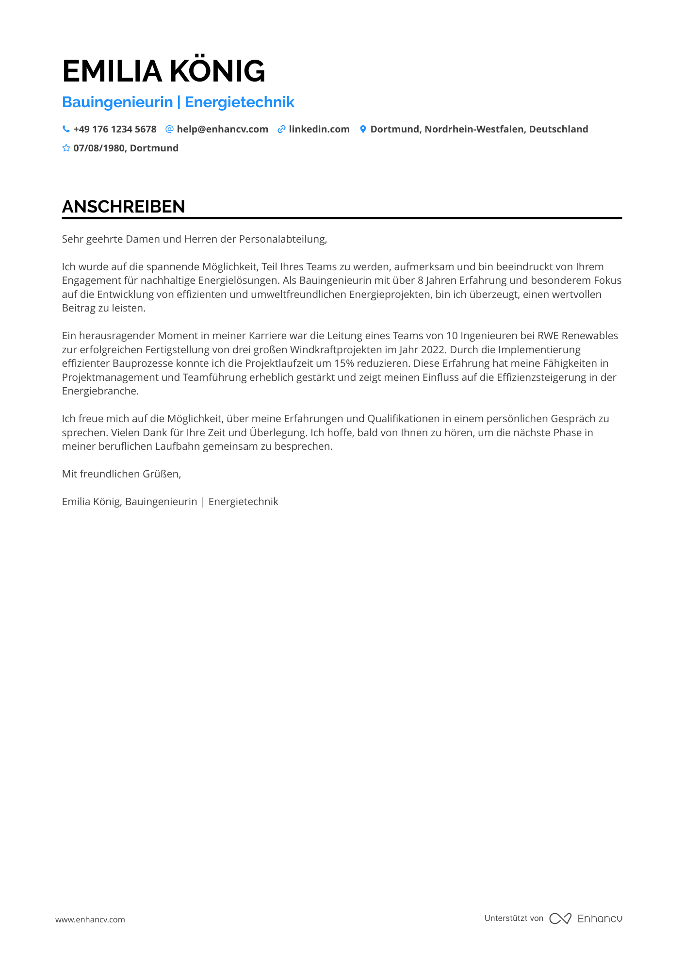 Bauingenieur in der Energiebranche Resume Example