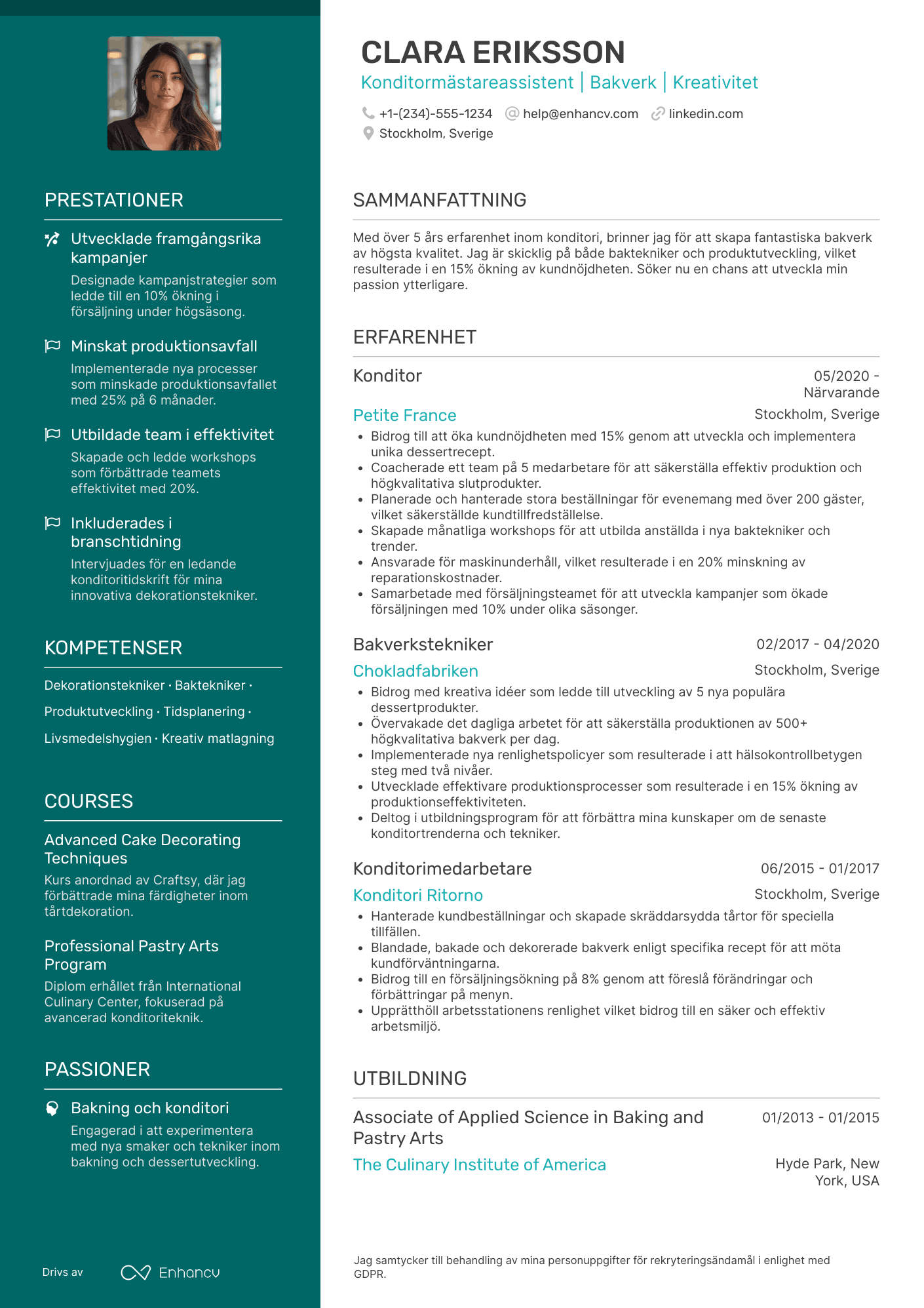 CV för Konditormästareassistent Resume Example