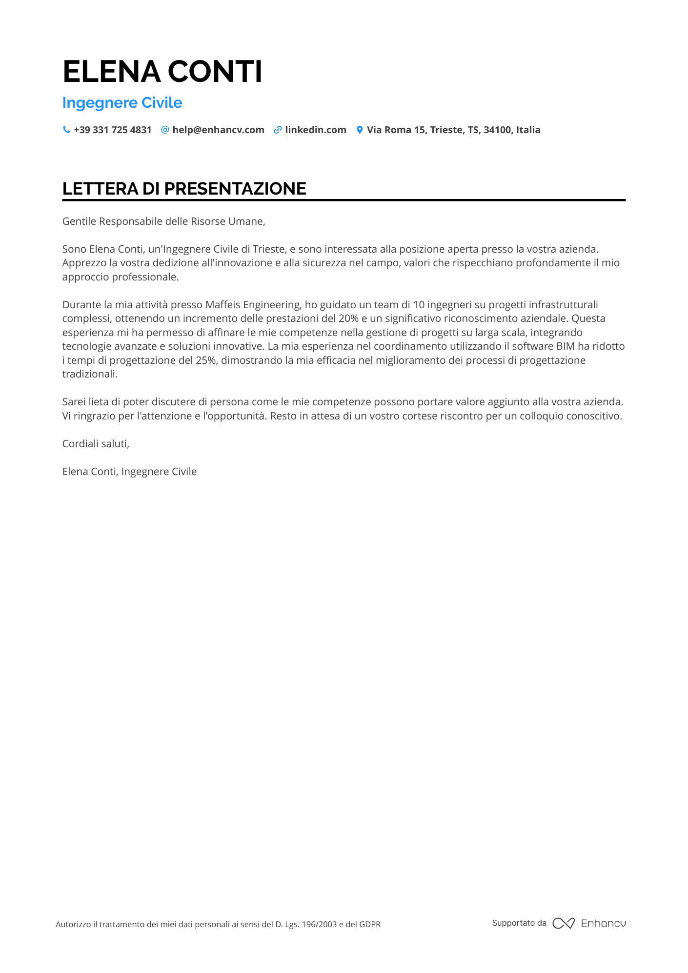 Ingegnere Civile Prima Esperienza Resume Example