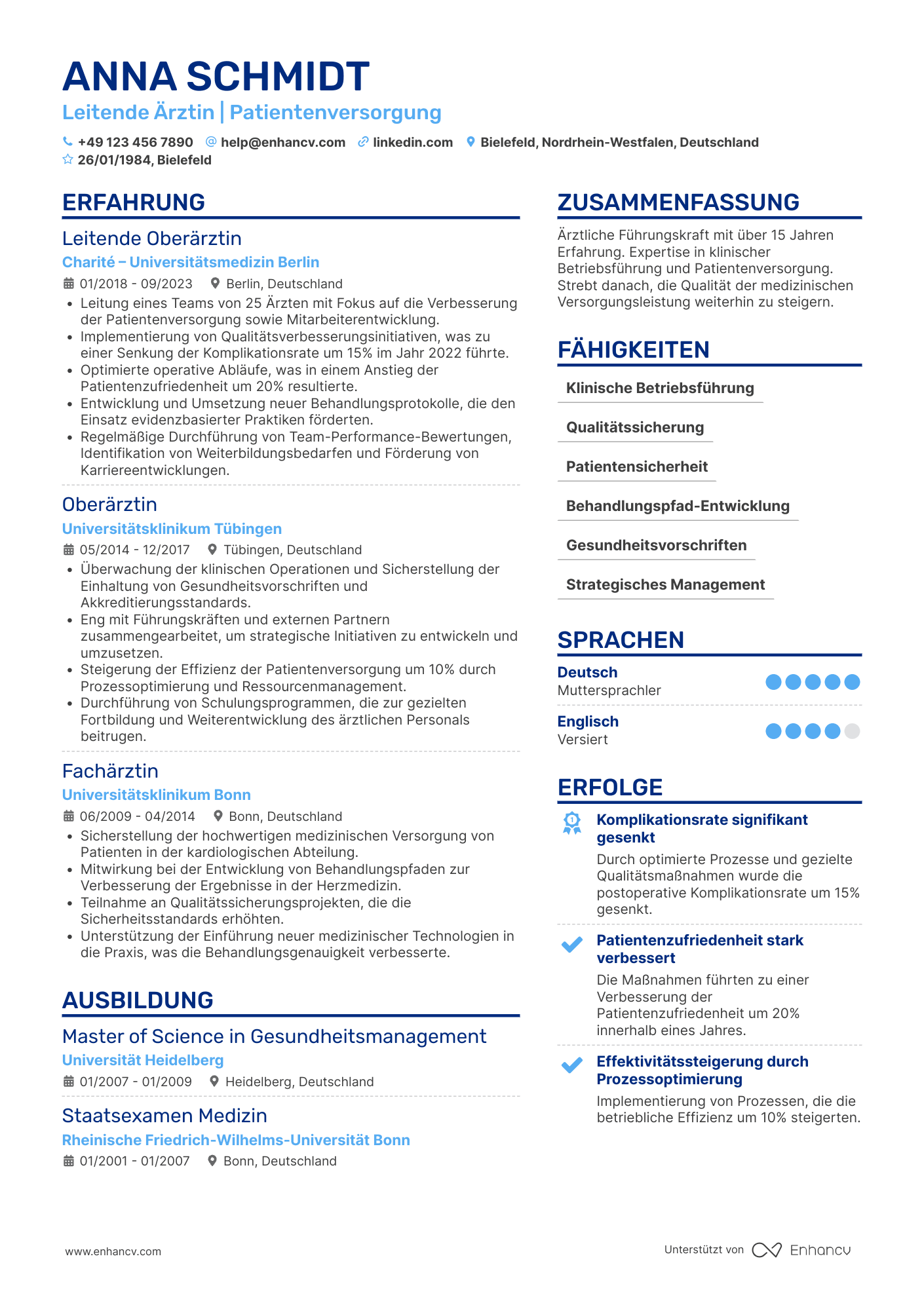 Lebenslauf als Leitender Arzt Resume Example
