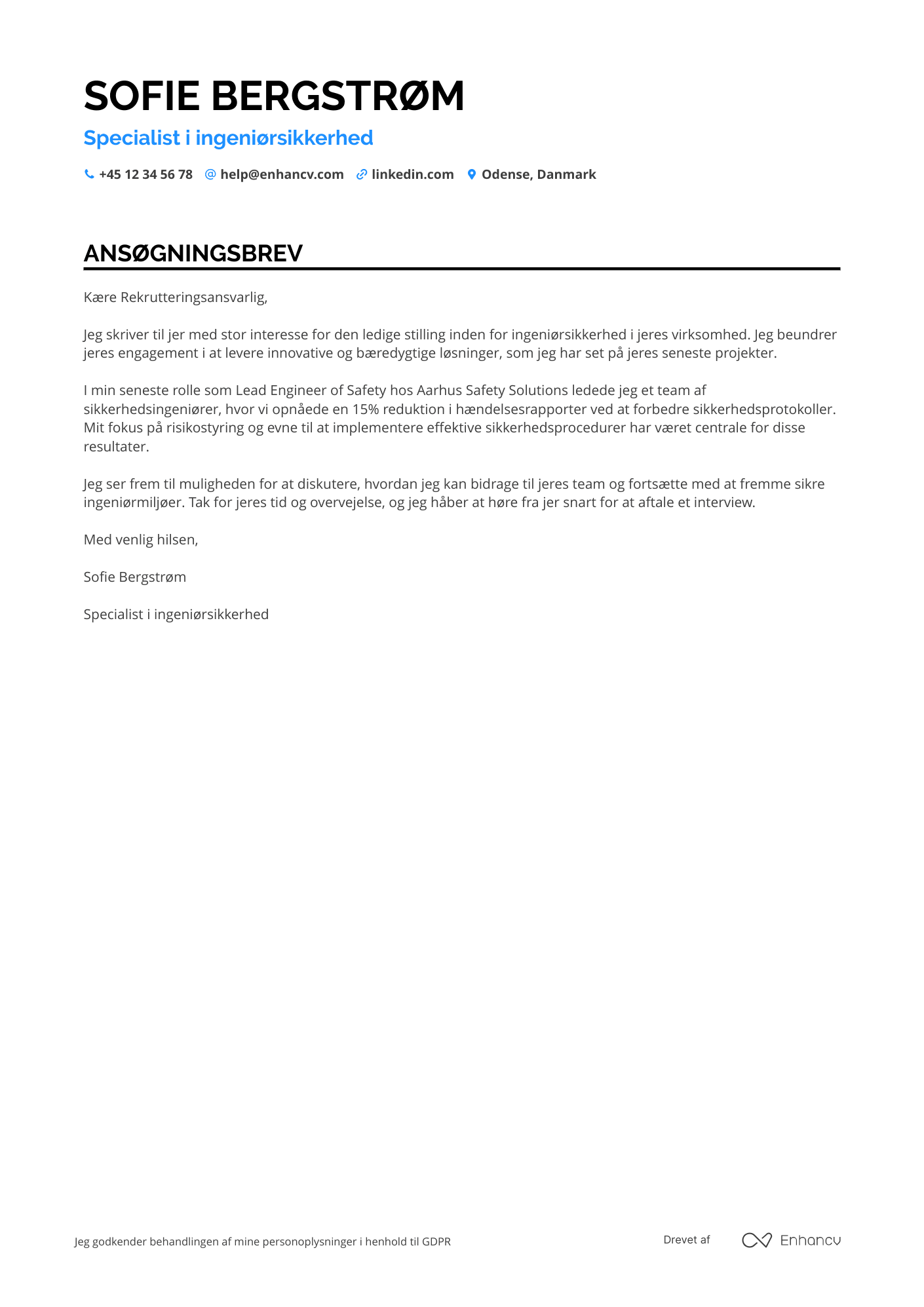 Ansøgningsbrev til Specialist i ingeniørsikkerhed Resume Example