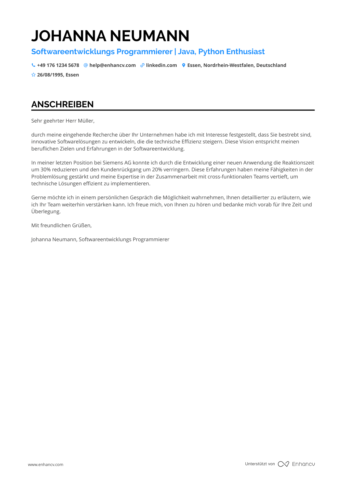 Softwareentwicklungs Programmierer Resume Example