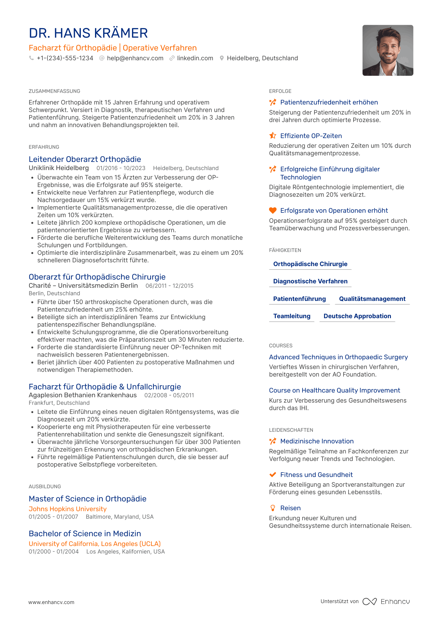 Lebenslauf Arzt Orthopädie Resume Example