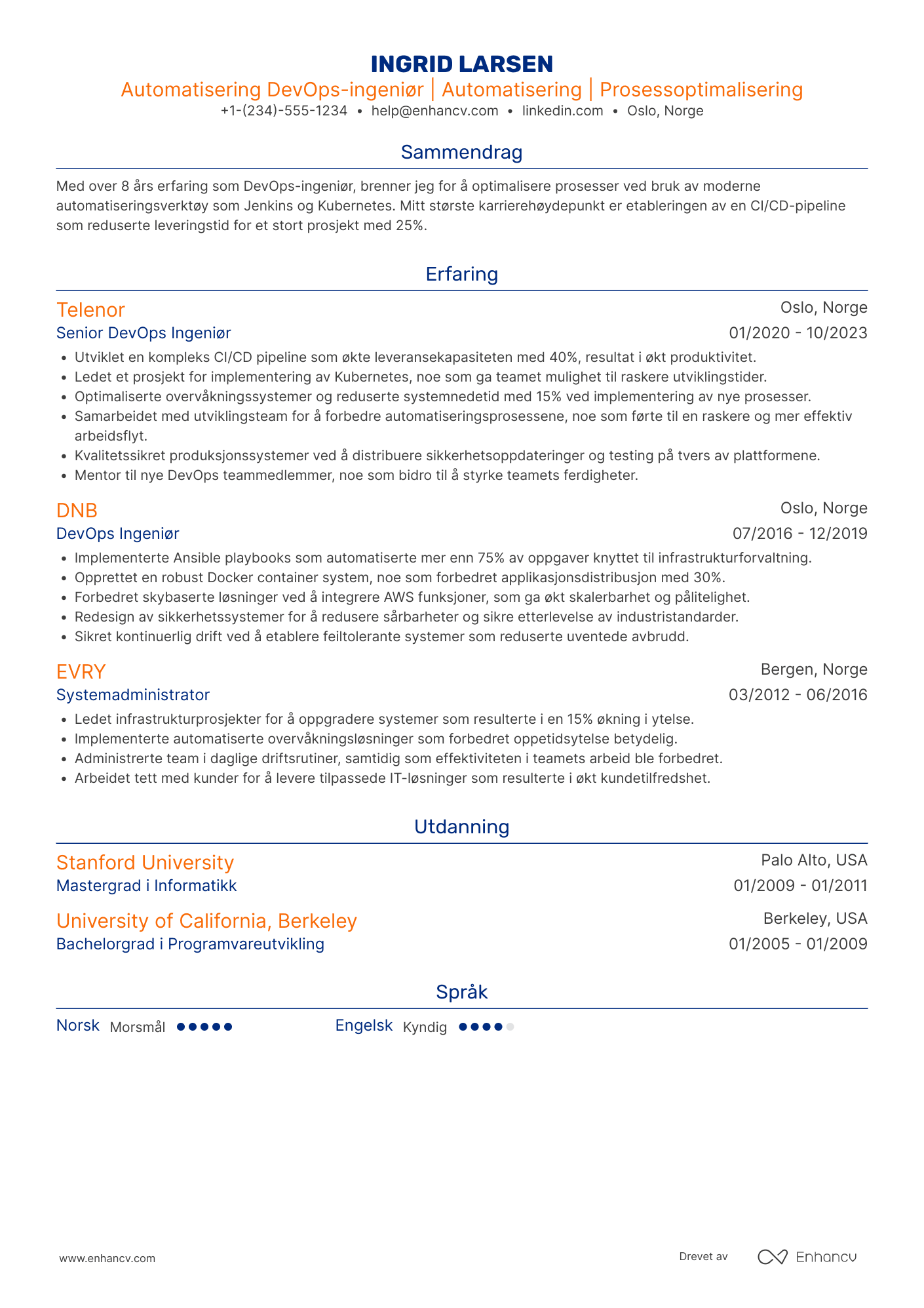 CV for Automatisering DevOps ingeniør Resume Example