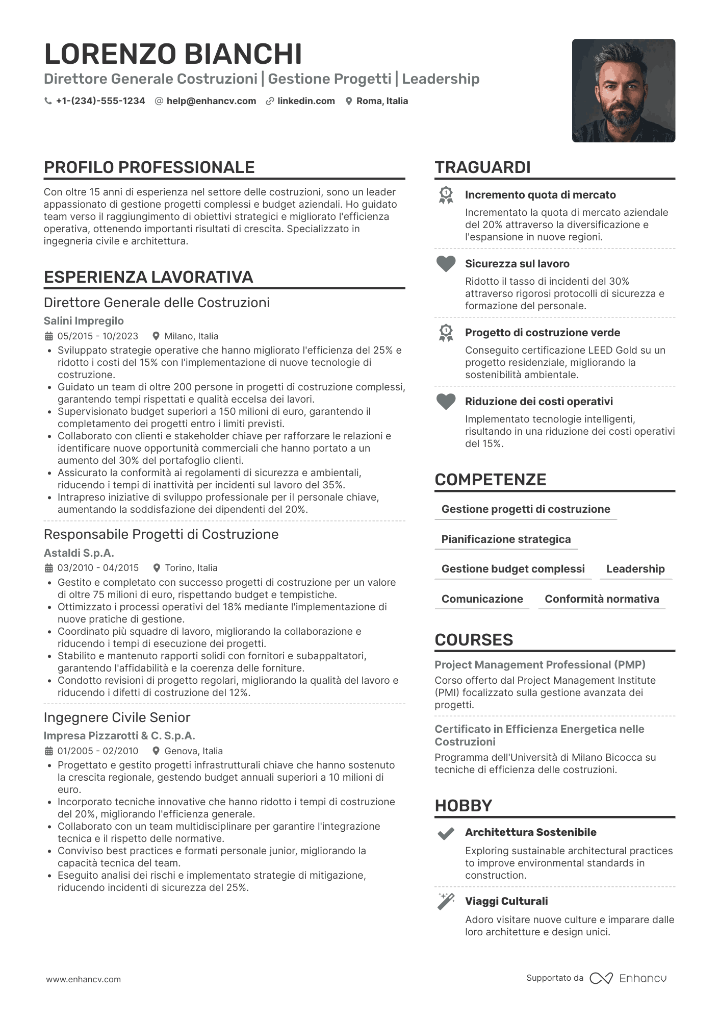 CV Direttore generale delle costruzioni Resume Example