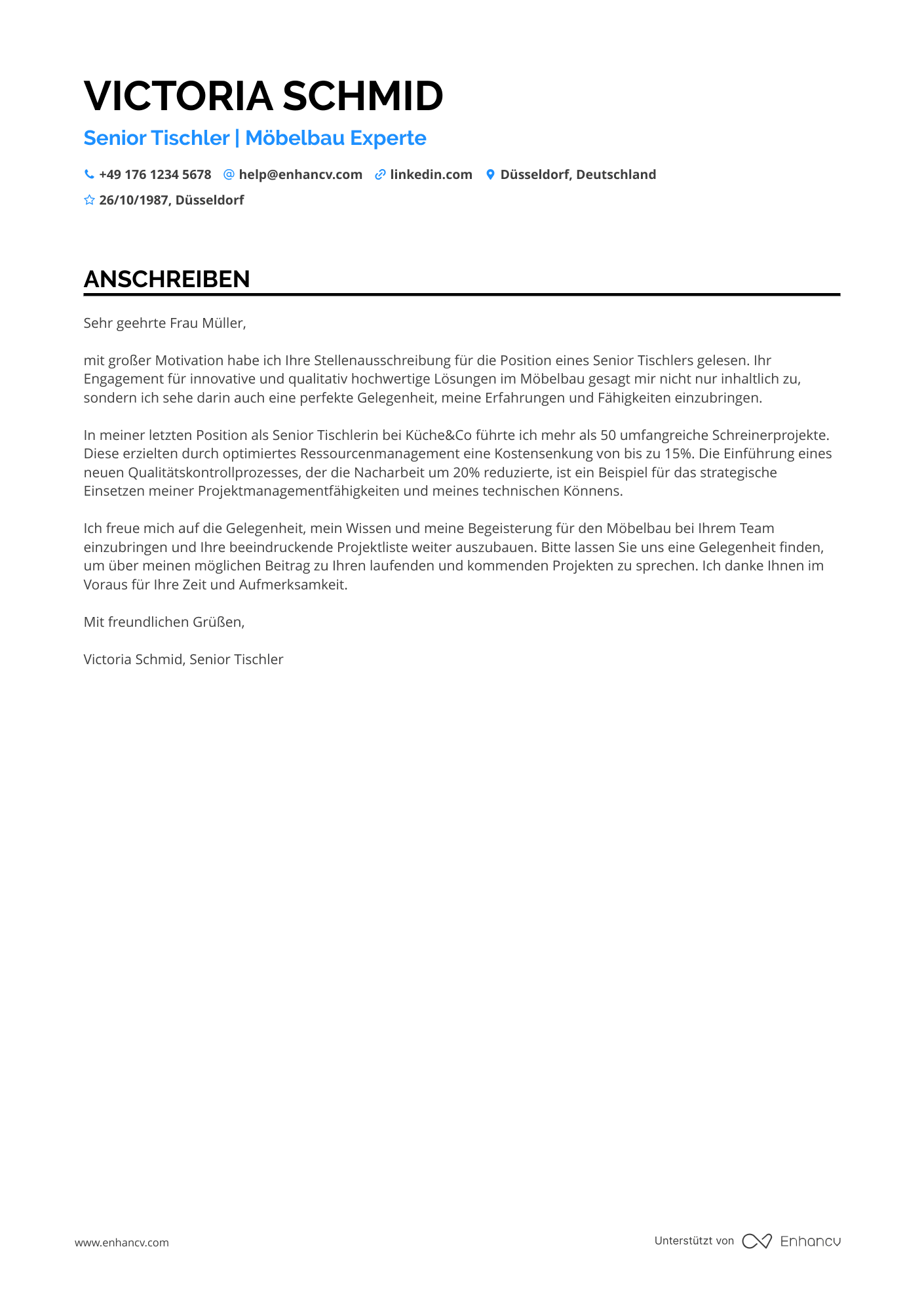 Senior Tischler Resume Example