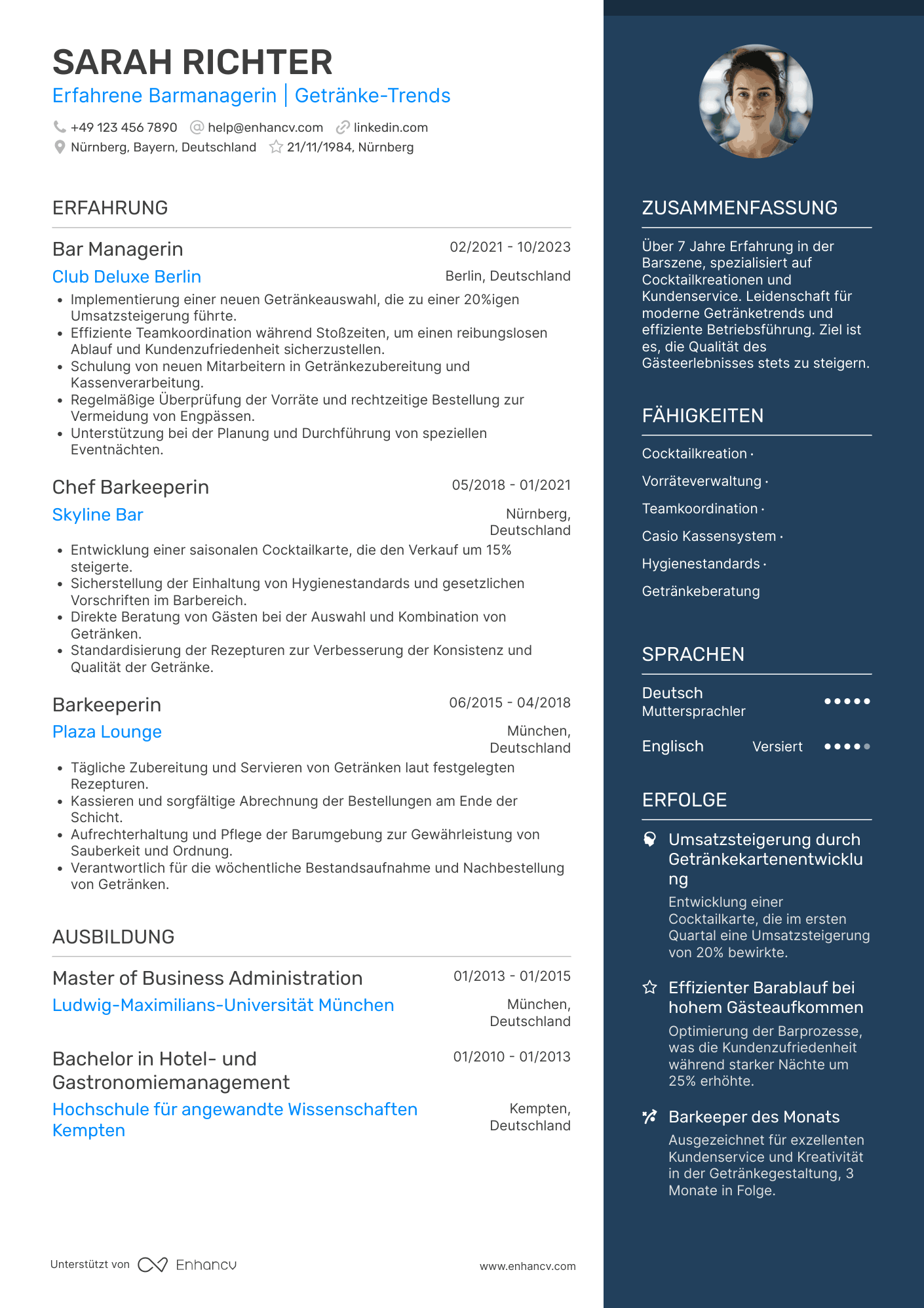 Lebenslauf als Barmann für Nachtclub Resume Example