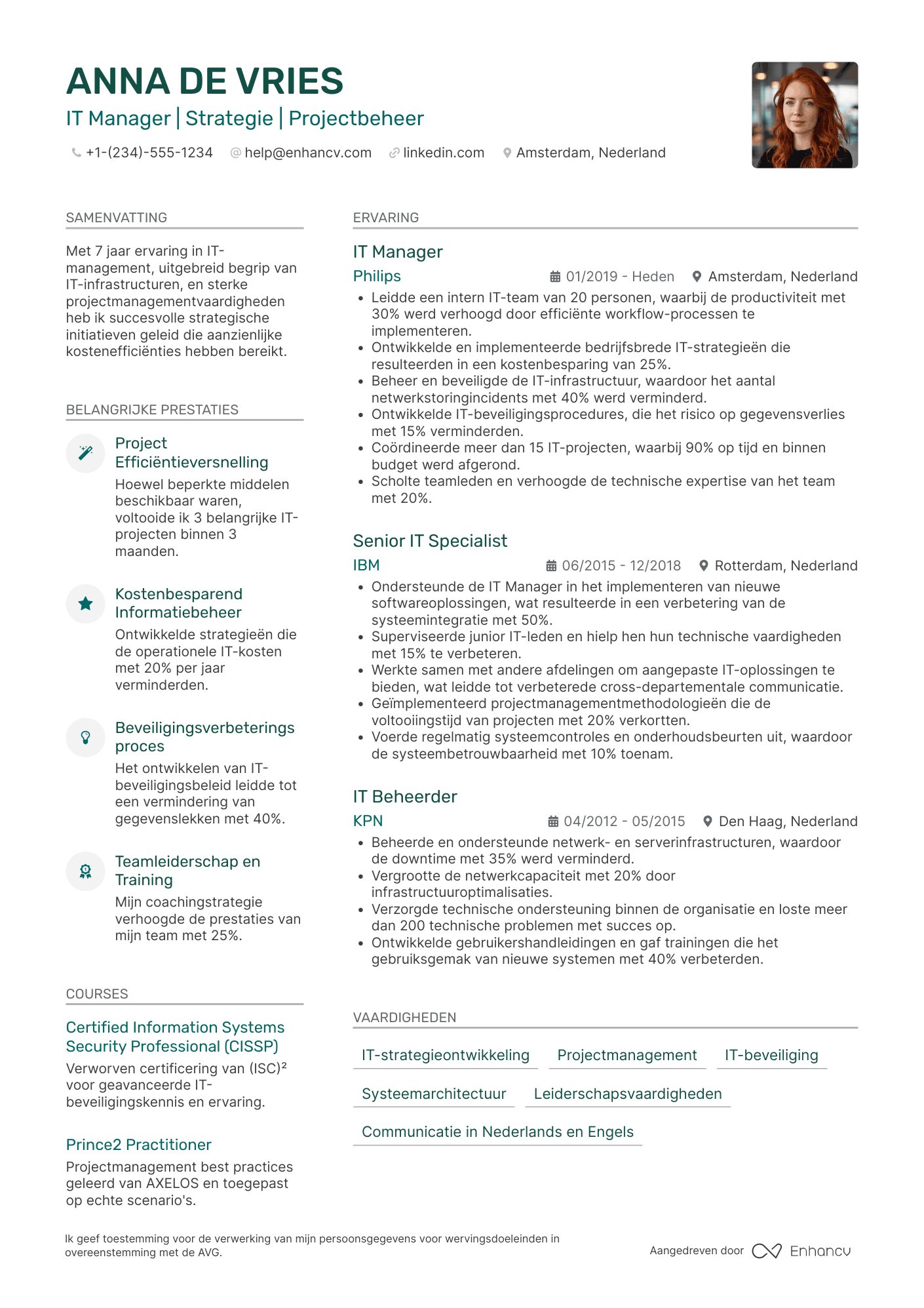 CV voor IT Manager Resume Example