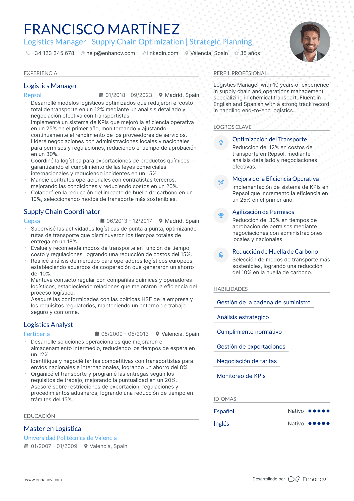 Gerente de Logística Resume Example