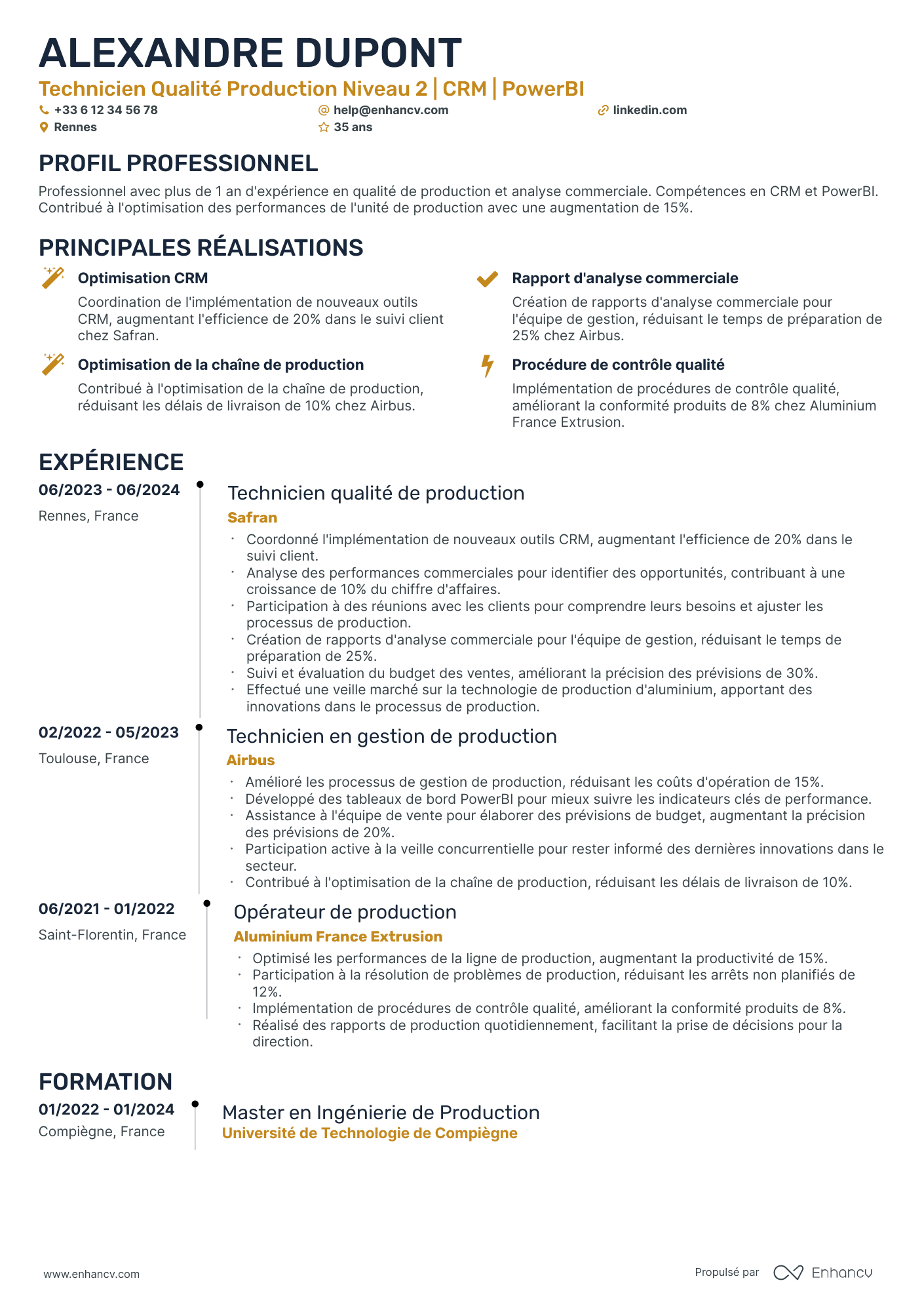 Chef de Projet Commercial Resume Example