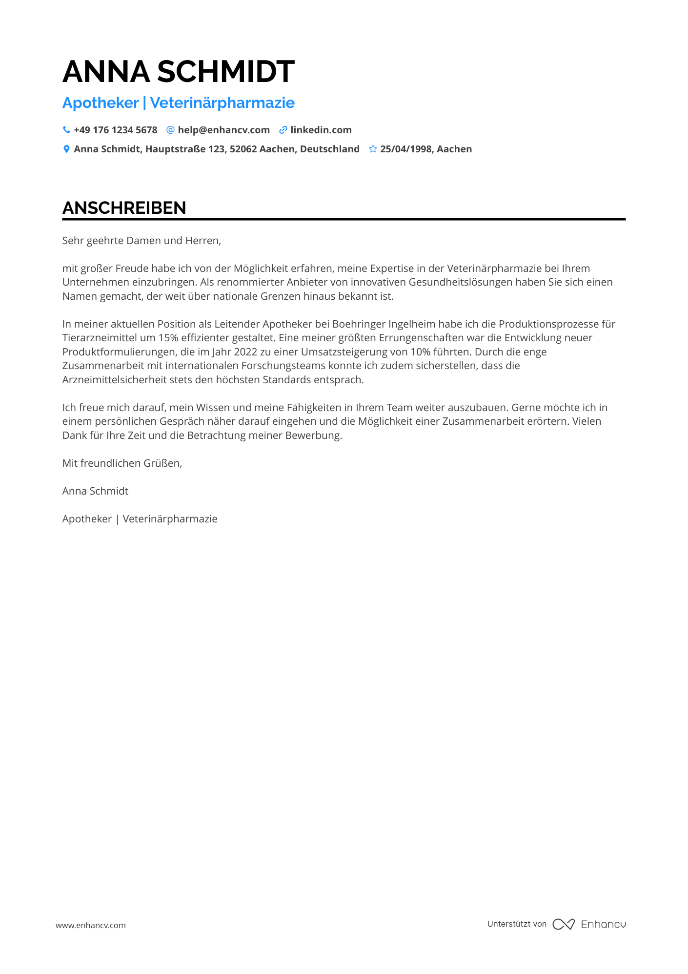 Apotheker in der Veterinärindustrie Resume Example