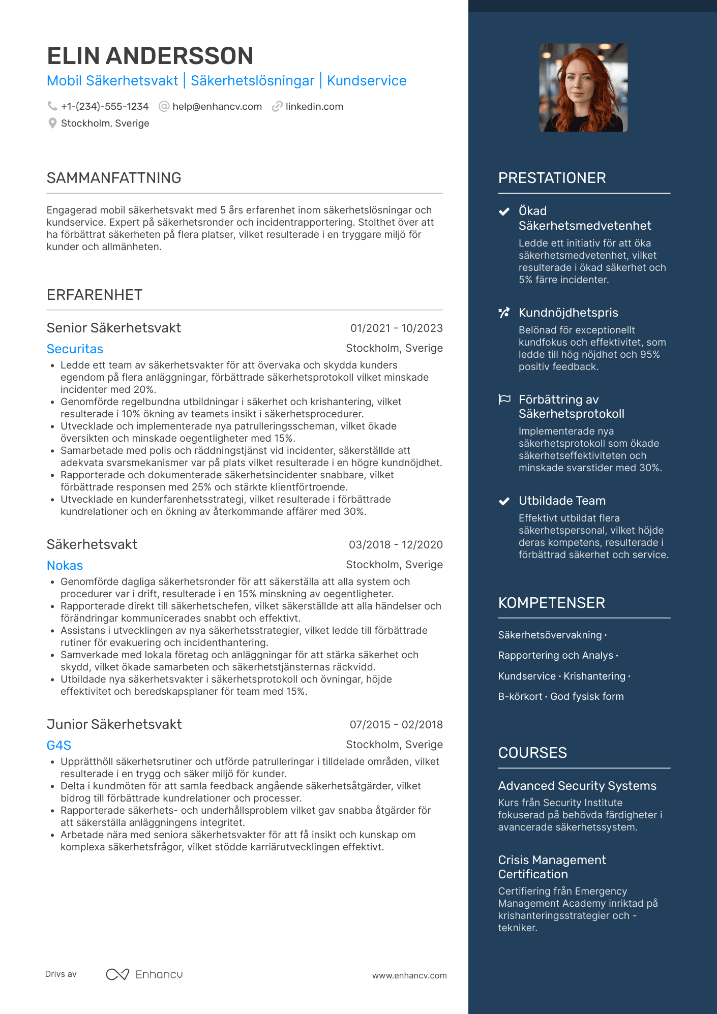 CV för Mobil Säkerhetsvakt Resume Example