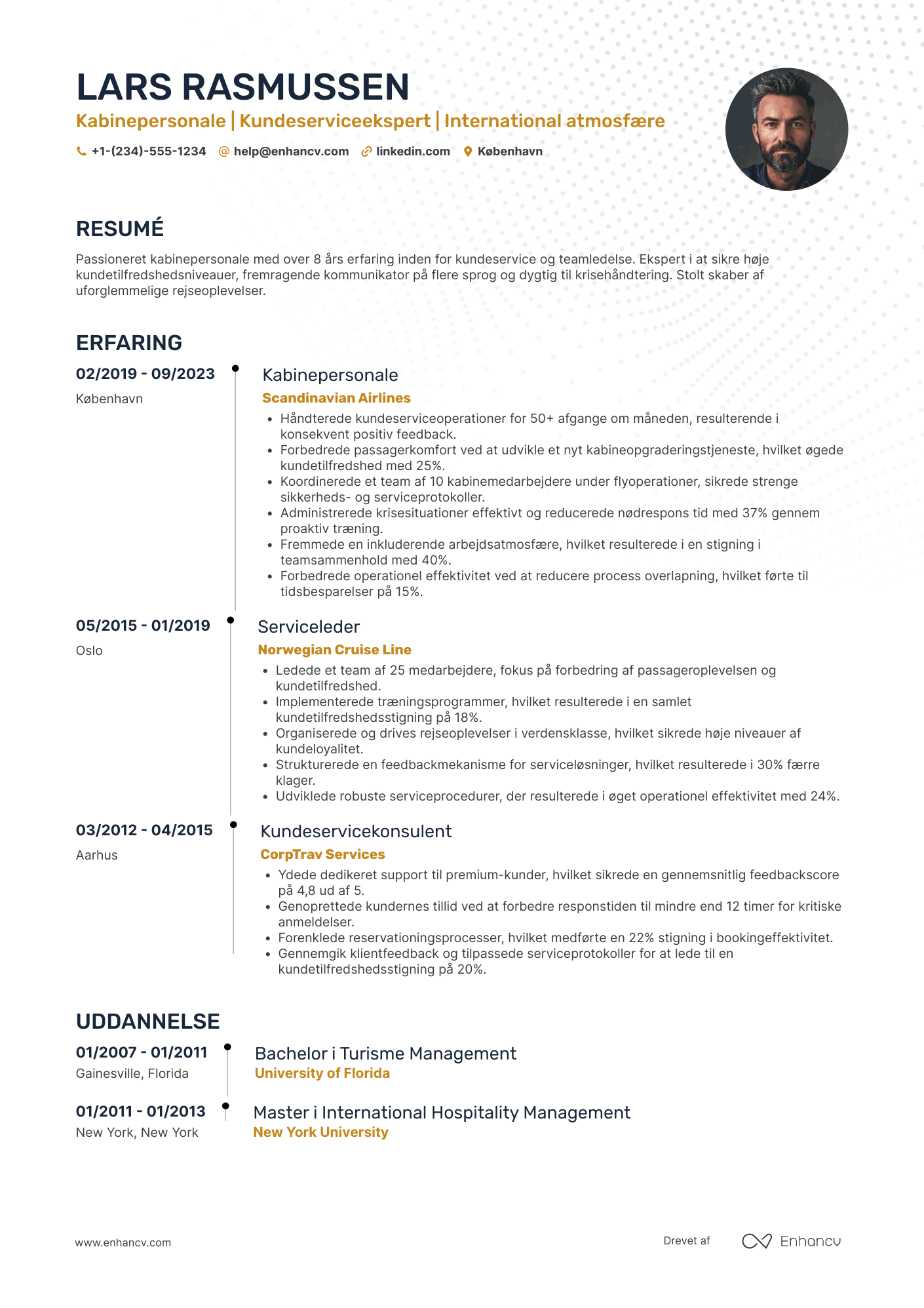 CV til Kabinepersonale – luksusrejser Resume Example