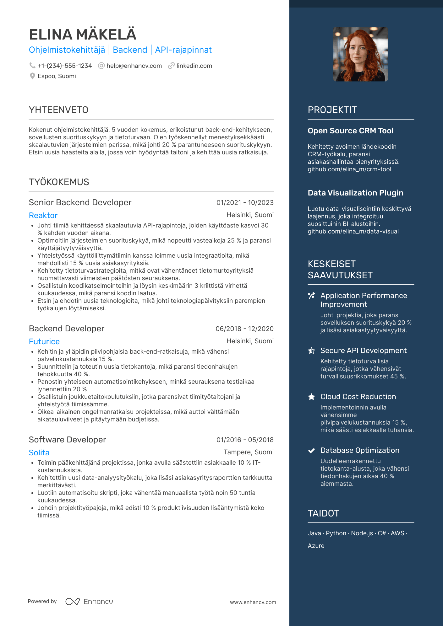 Ansioluettelo Ohjelmistokehittäjä Back end Resume Example