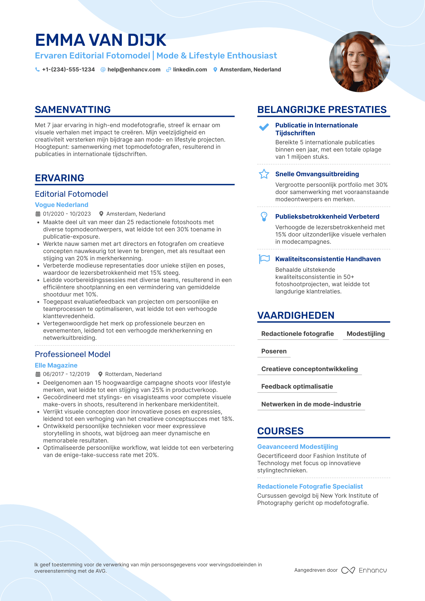 CV voor Editorial Fotomodel Resume Example